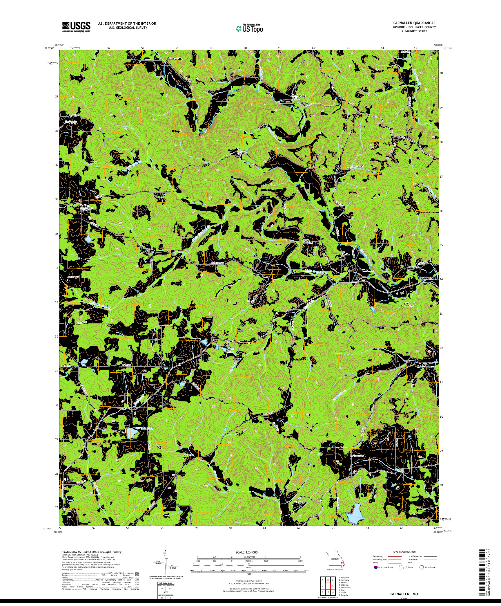 USGS US TOPO 7.5-MINUTE MAP FOR GLENALLEN, MO 2021