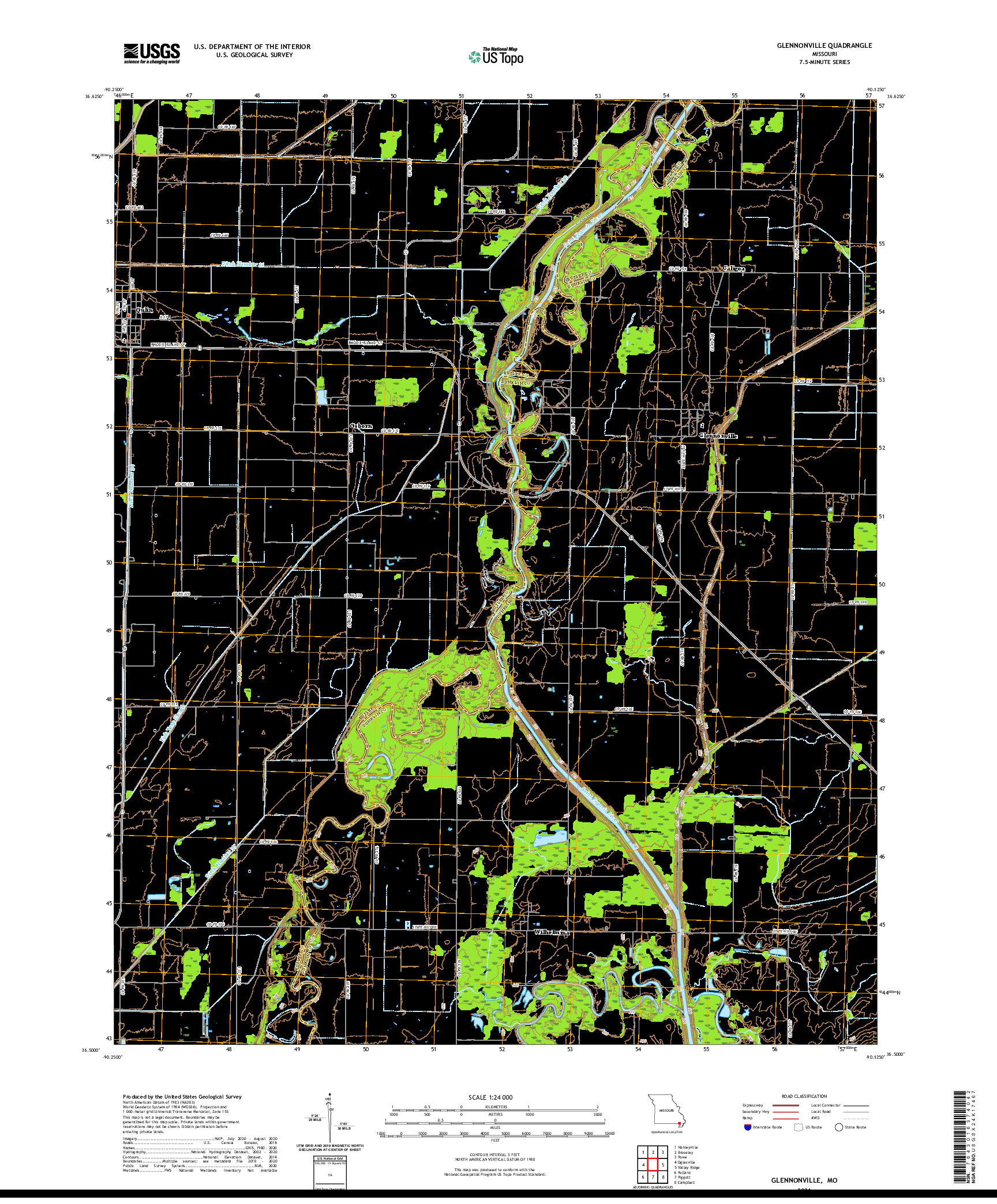 USGS US TOPO 7.5-MINUTE MAP FOR GLENNONVILLE, MO 2021