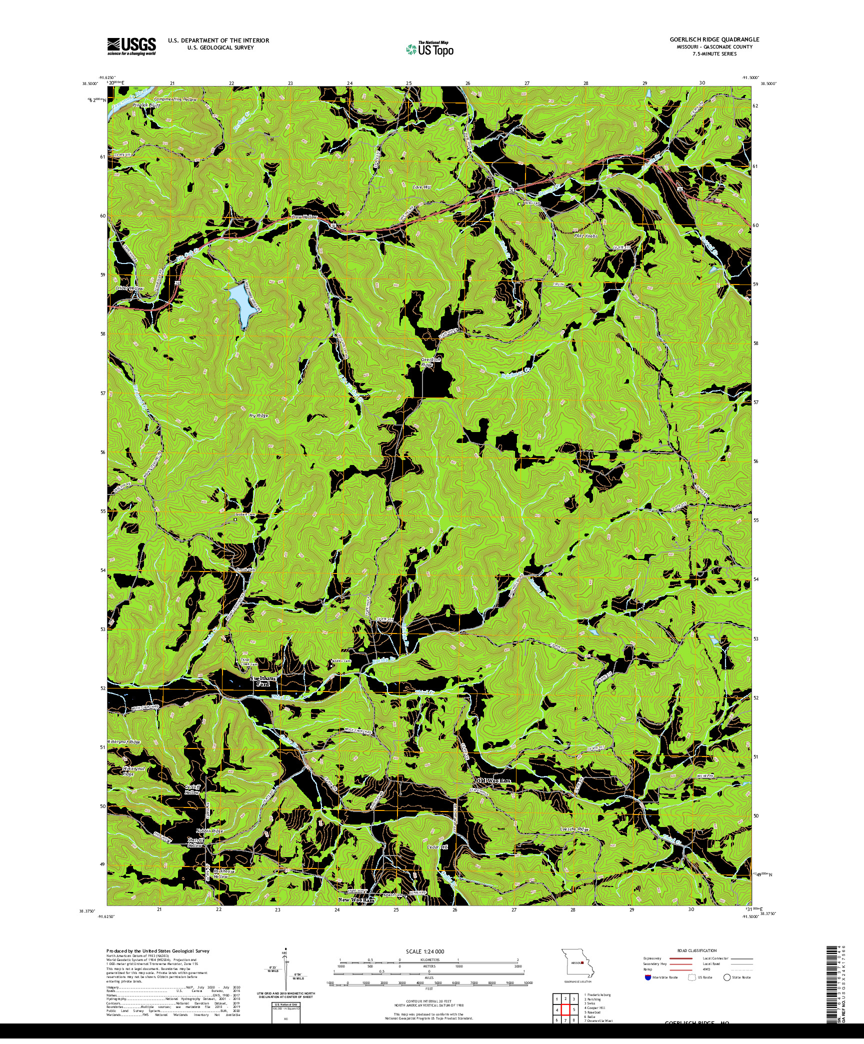 USGS US TOPO 7.5-MINUTE MAP FOR GOERLISCH RIDGE, MO 2021