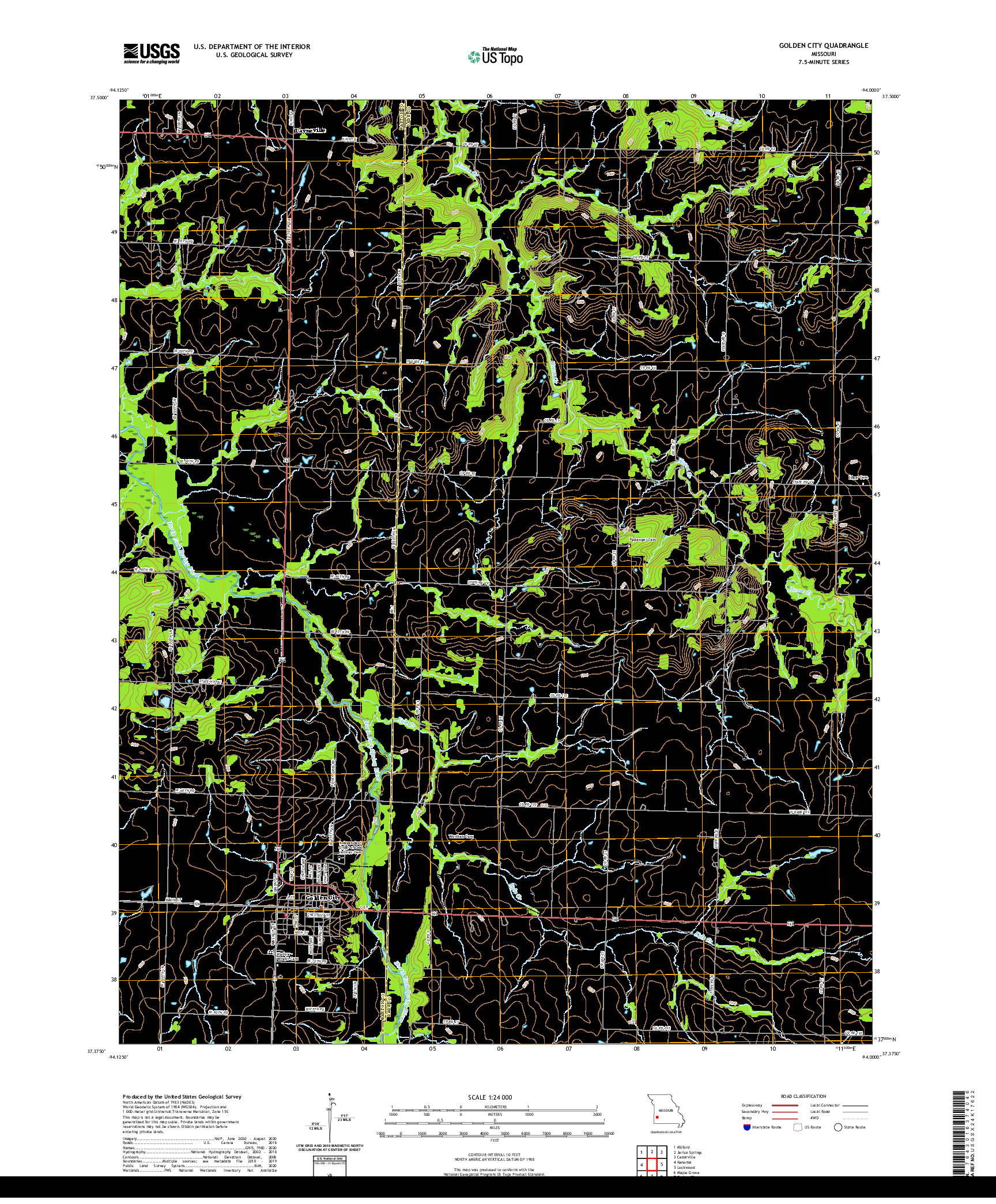 USGS US TOPO 7.5-MINUTE MAP FOR GOLDEN CITY, MO 2021