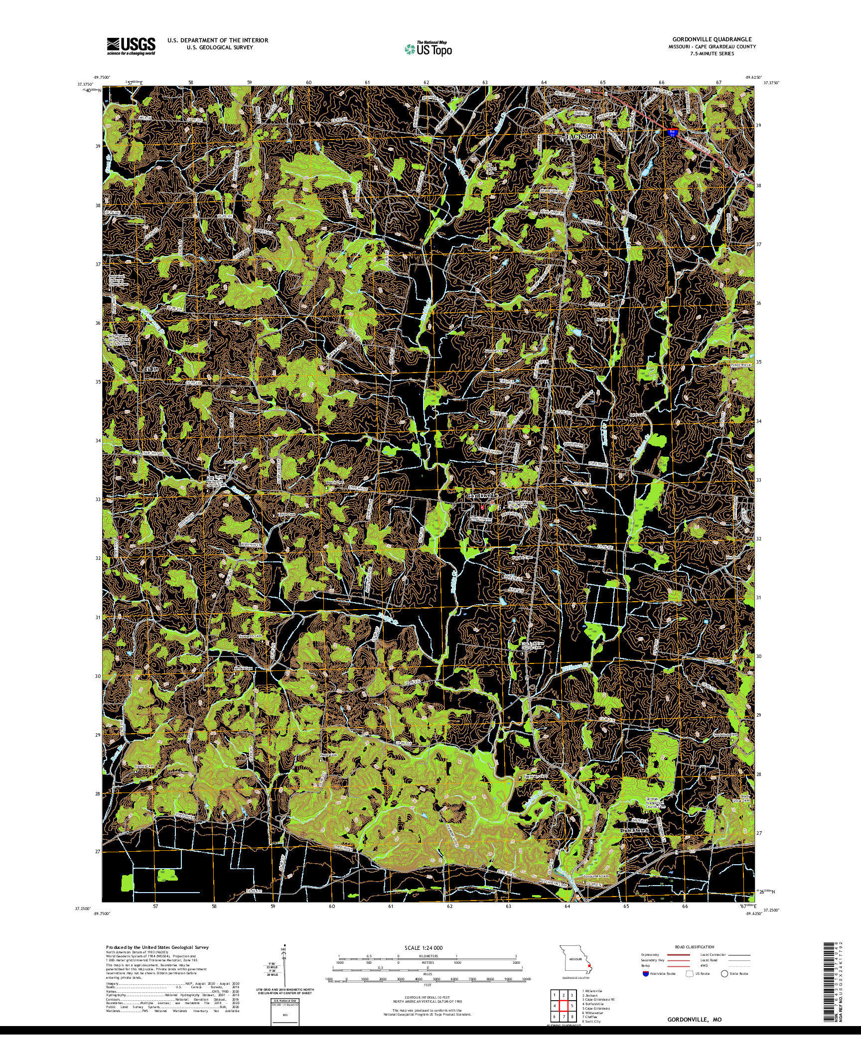 USGS US TOPO 7.5-MINUTE MAP FOR GORDONVILLE, MO 2021
