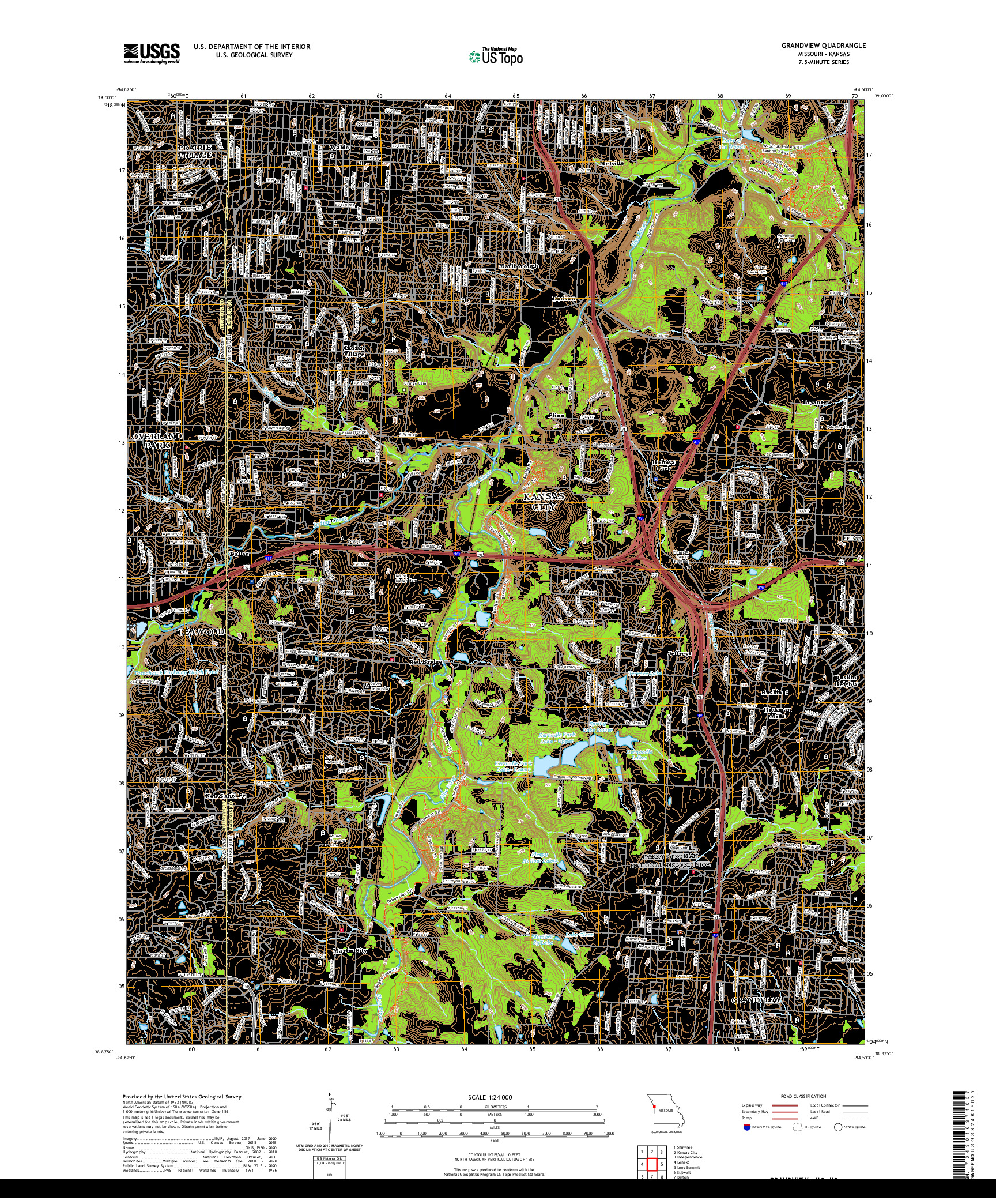 USGS US TOPO 7.5-MINUTE MAP FOR GRANDVIEW, MO,KS 2021