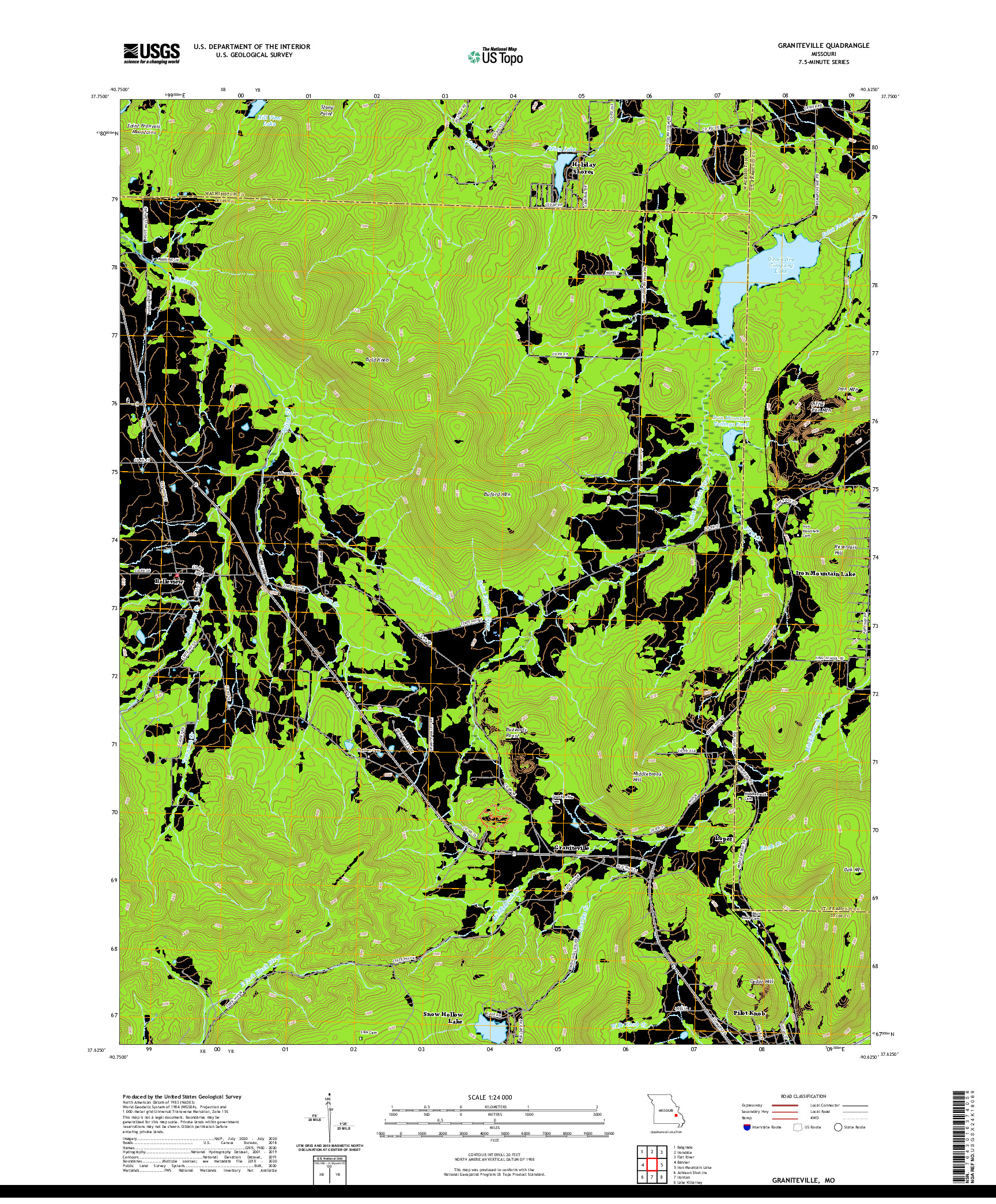 USGS US TOPO 7.5-MINUTE MAP FOR GRANITEVILLE, MO 2021