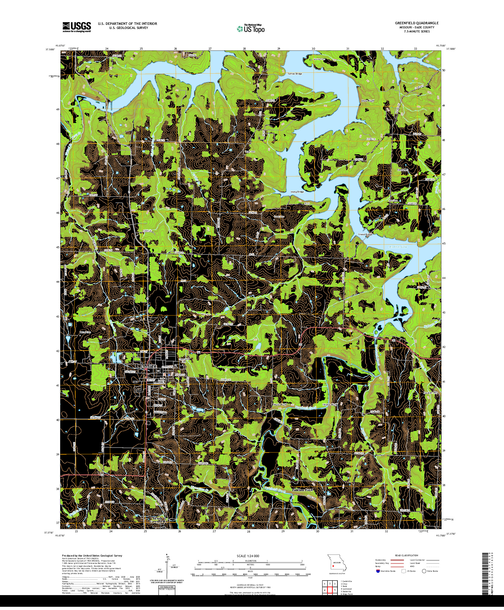 USGS US TOPO 7.5-MINUTE MAP FOR GREENFIELD, MO 2021