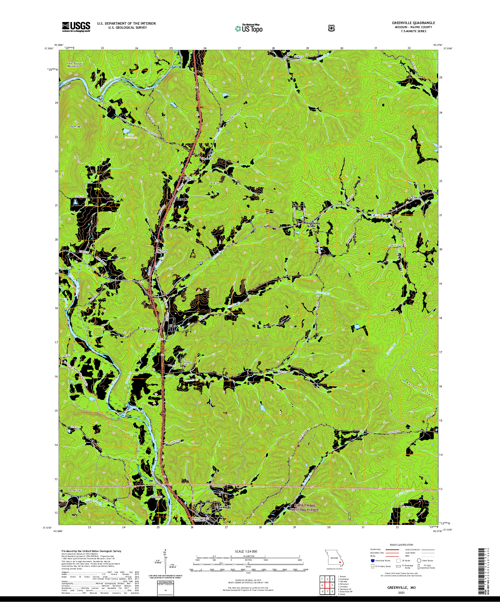 USGS US TOPO 7.5-MINUTE MAP FOR GREENVILLE, MO 2021