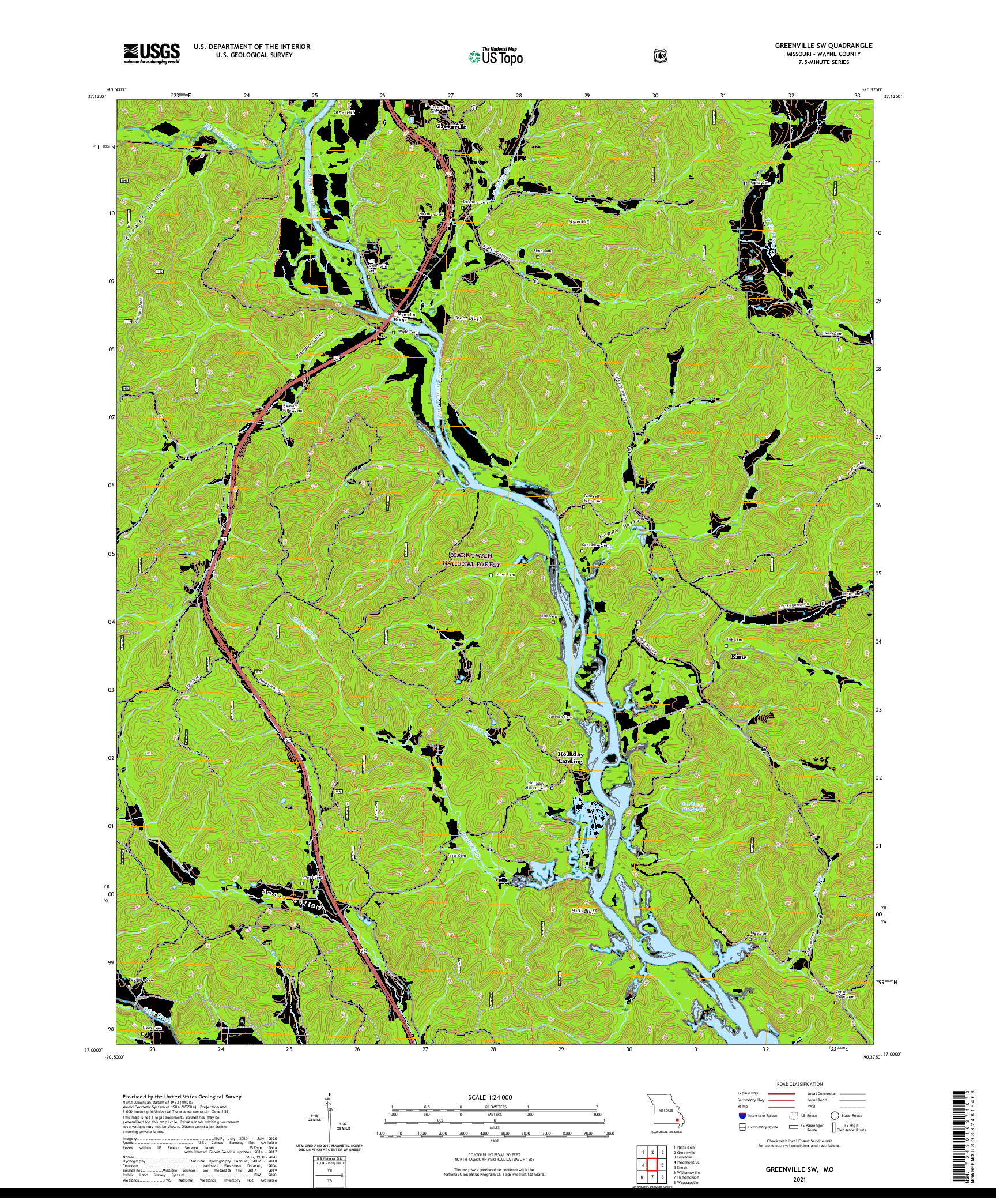 USGS US TOPO 7.5-MINUTE MAP FOR GREENVILLE SW, MO 2021