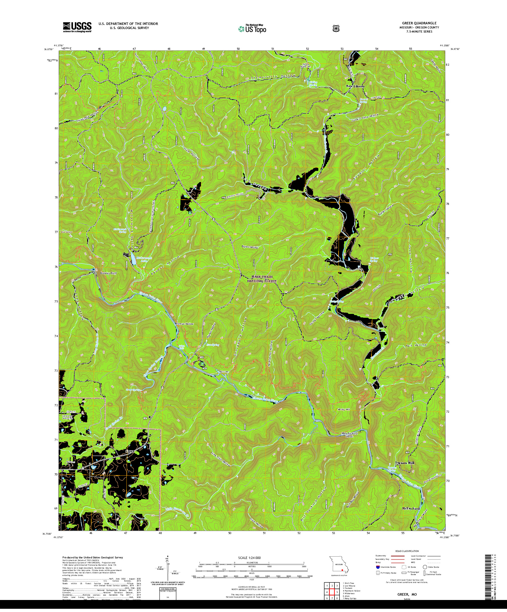 USGS US TOPO 7.5-MINUTE MAP FOR GREER, MO 2021