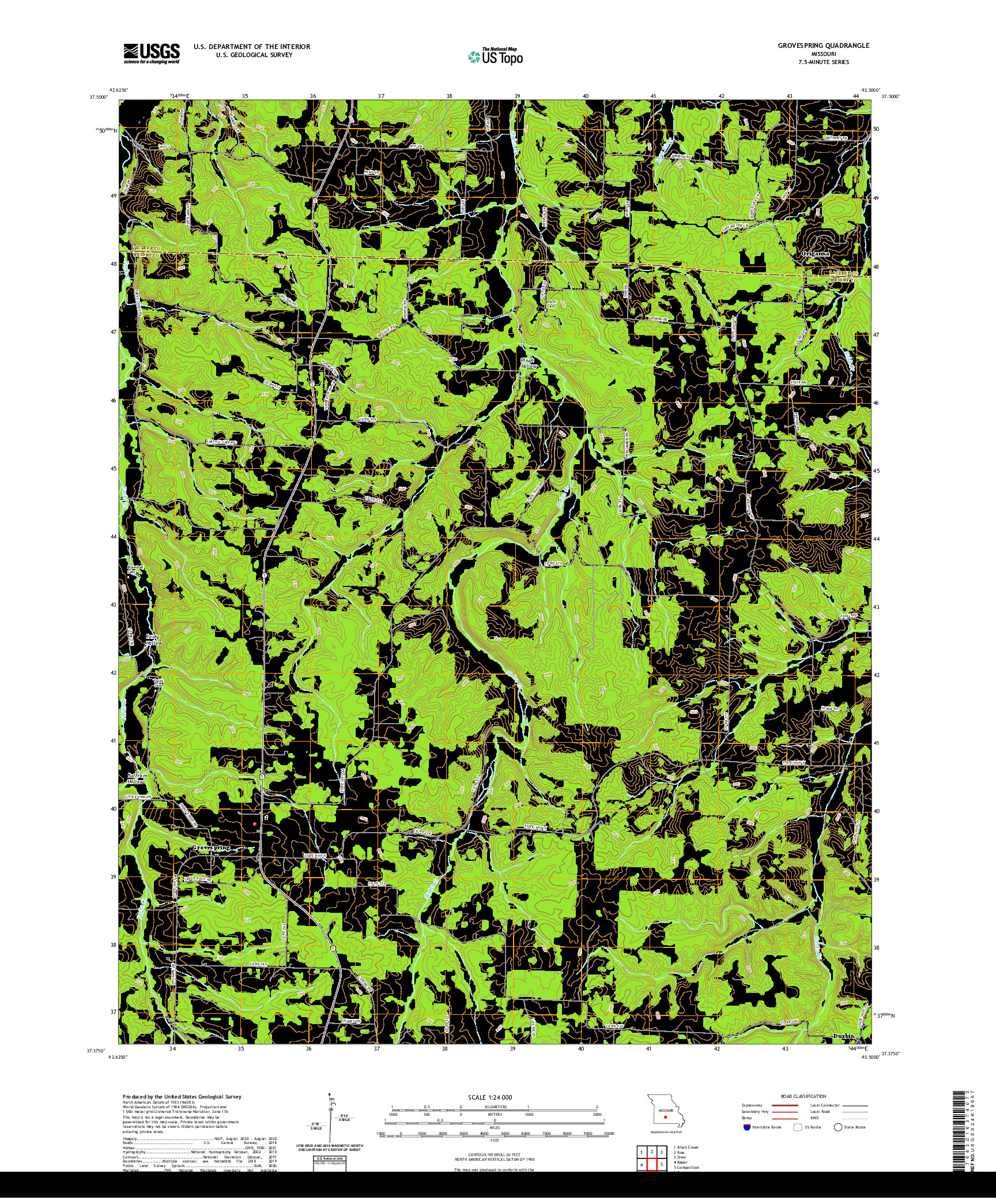 USGS US TOPO 7.5-MINUTE MAP FOR GROVESPRING, MO 2021