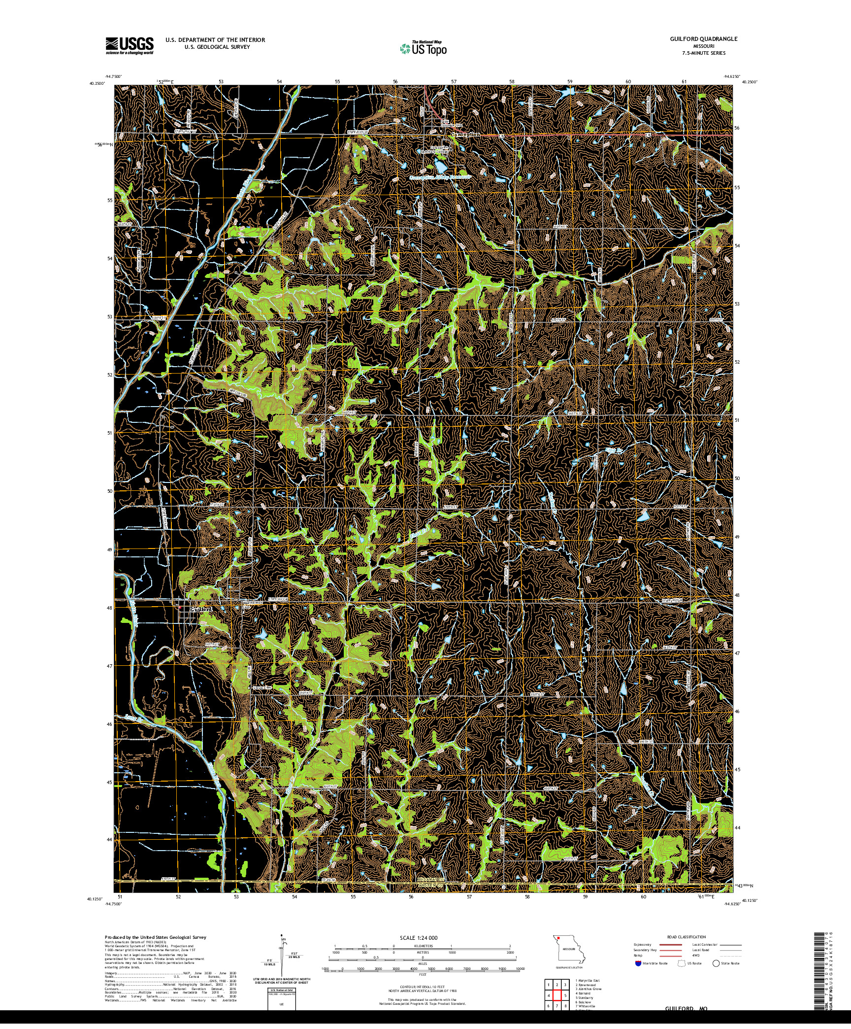 USGS US TOPO 7.5-MINUTE MAP FOR GUILFORD, MO 2021