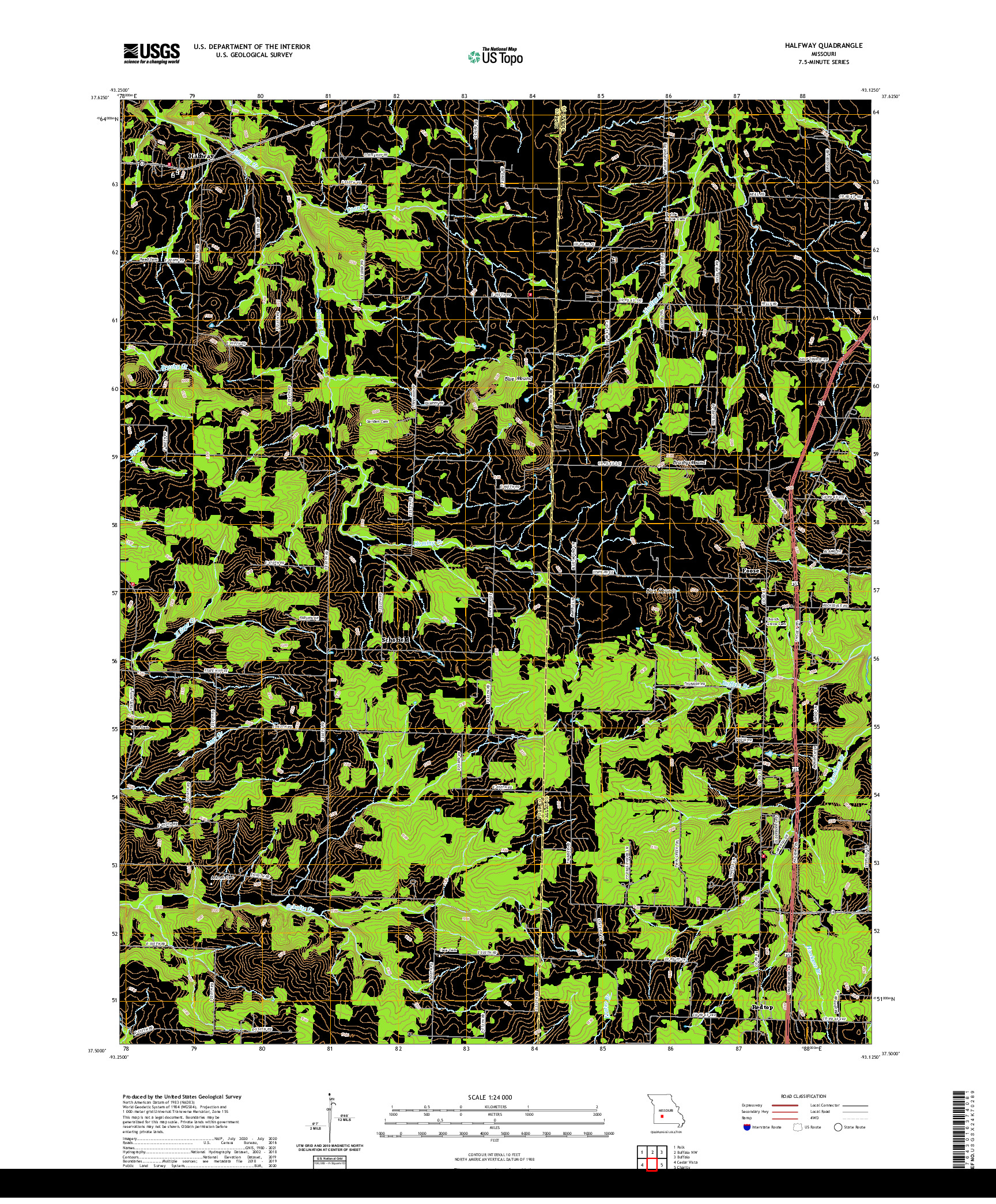 USGS US TOPO 7.5-MINUTE MAP FOR HALFWAY, MO 2021