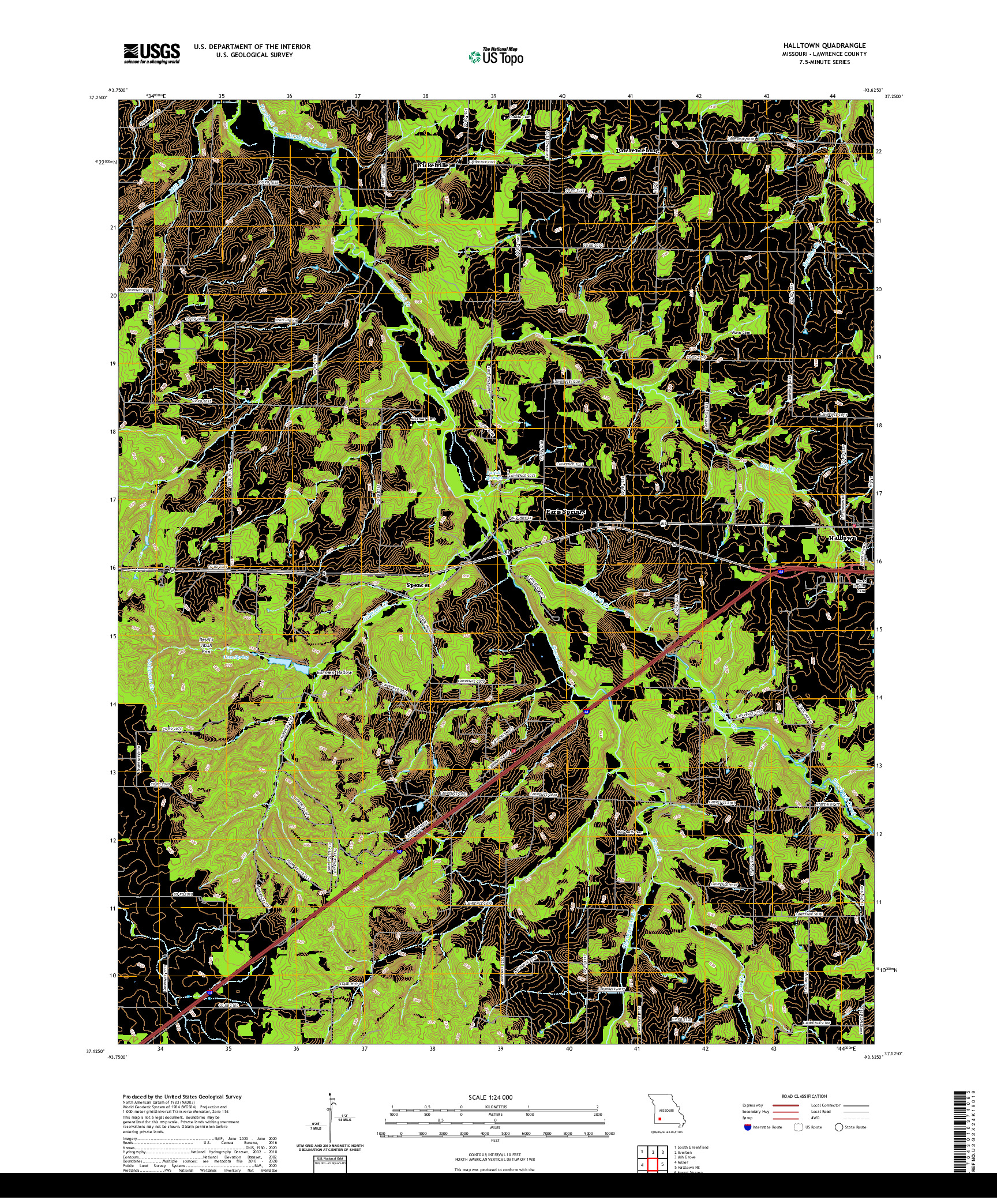 USGS US TOPO 7.5-MINUTE MAP FOR HALLTOWN, MO 2021
