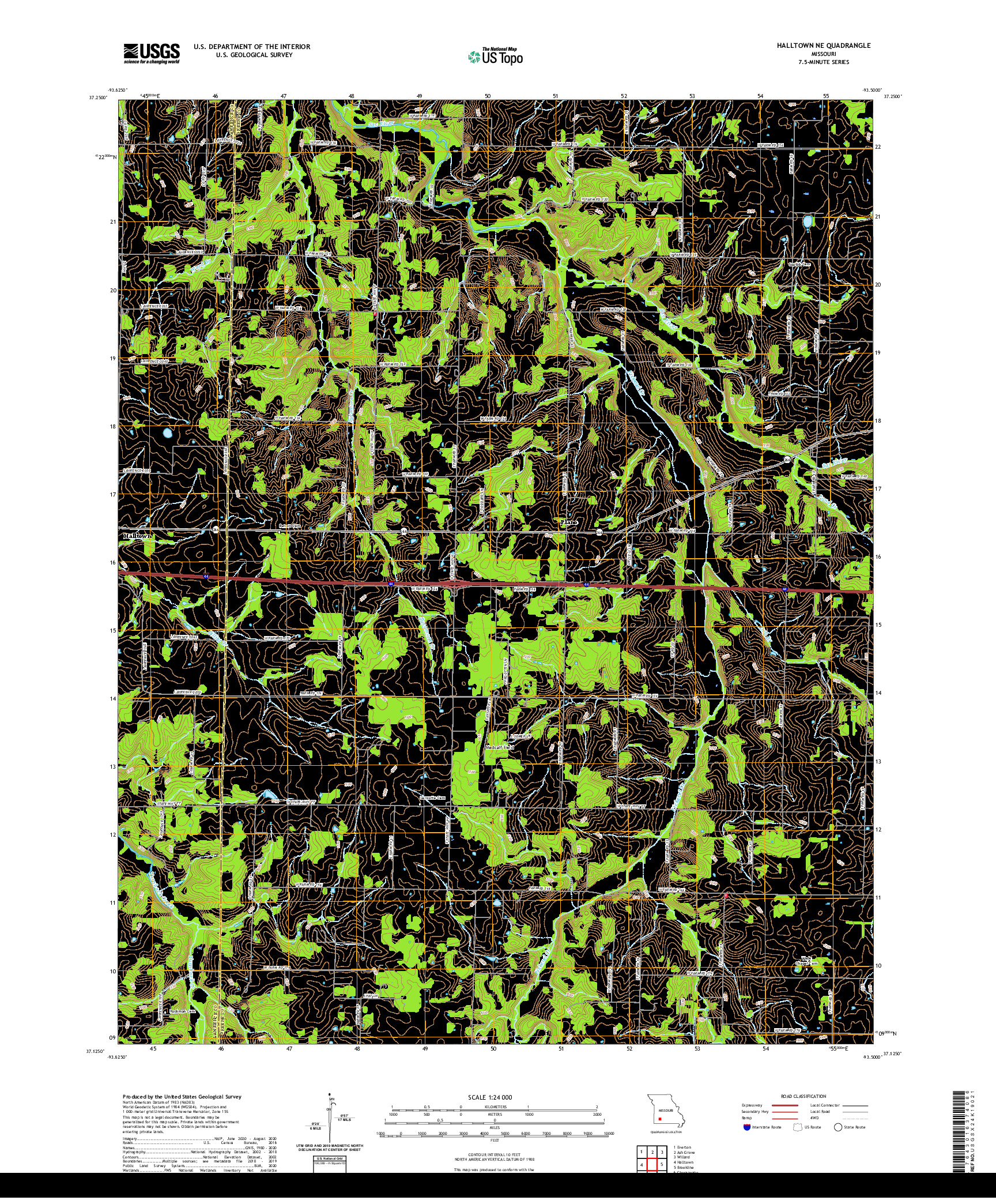 USGS US TOPO 7.5-MINUTE MAP FOR HALLTOWN NE, MO 2021