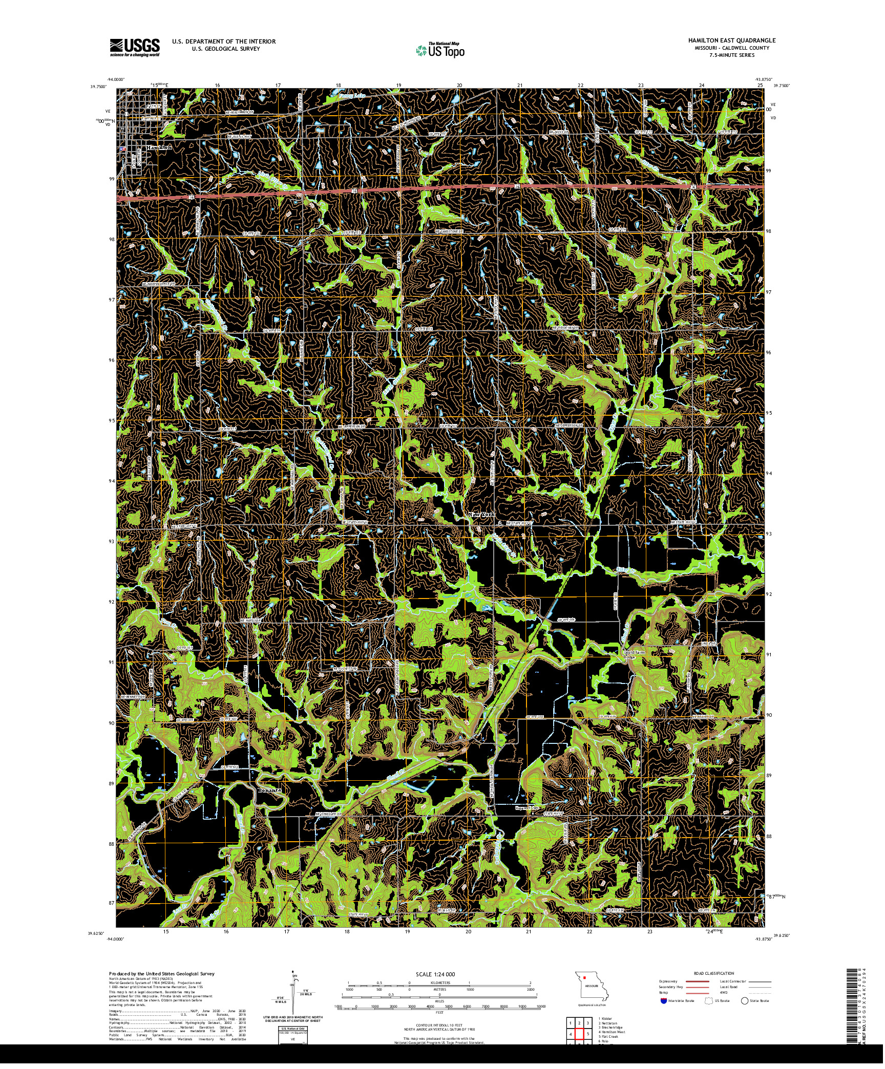 USGS US TOPO 7.5-MINUTE MAP FOR HAMILTON EAST, MO 2021