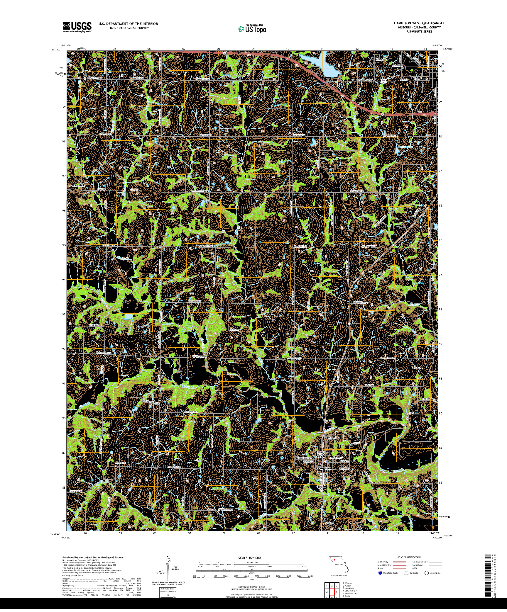 USGS US TOPO 7.5-MINUTE MAP FOR HAMILTON WEST, MO 2021