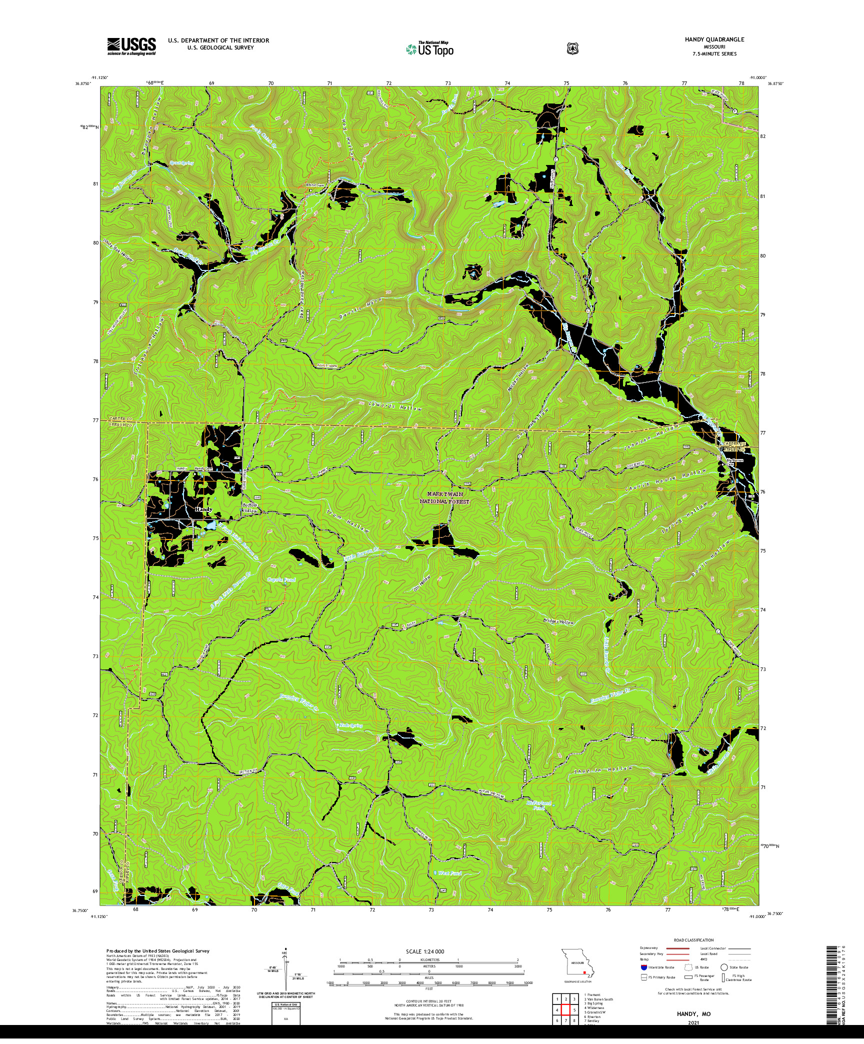 USGS US TOPO 7.5-MINUTE MAP FOR HANDY, MO 2021