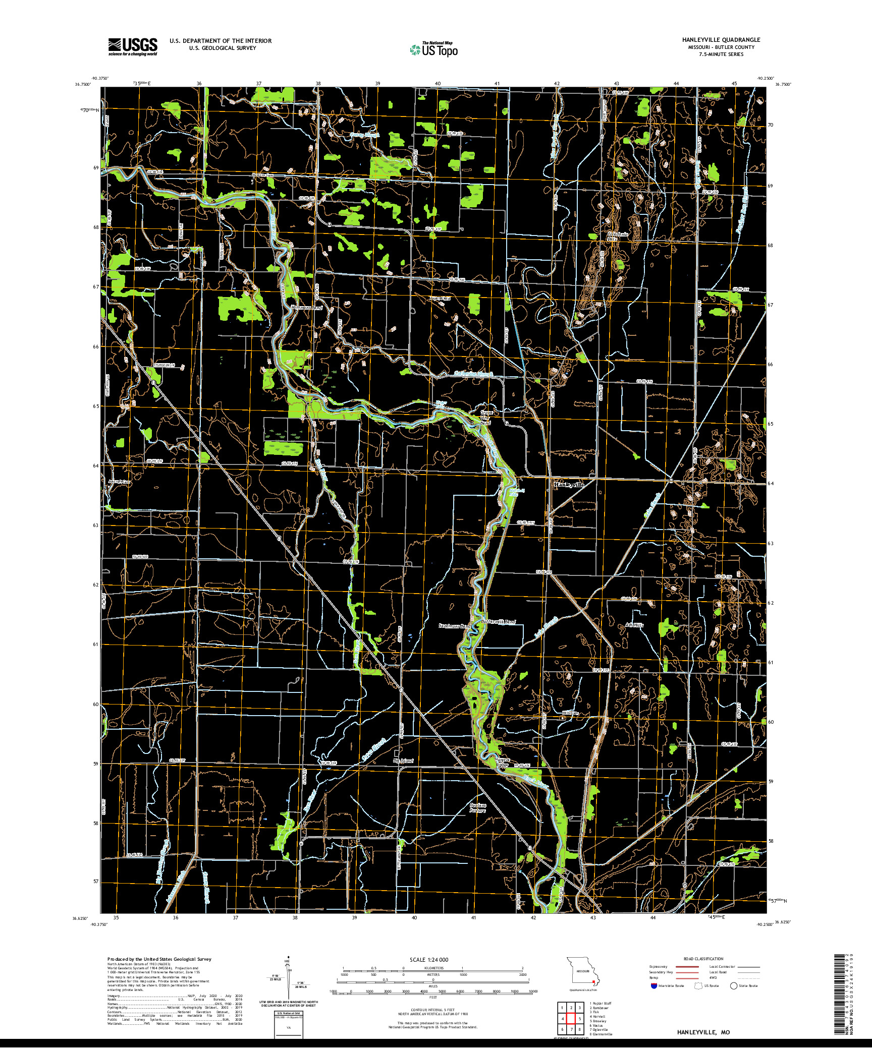 USGS US TOPO 7.5-MINUTE MAP FOR HANLEYVILLE, MO 2021