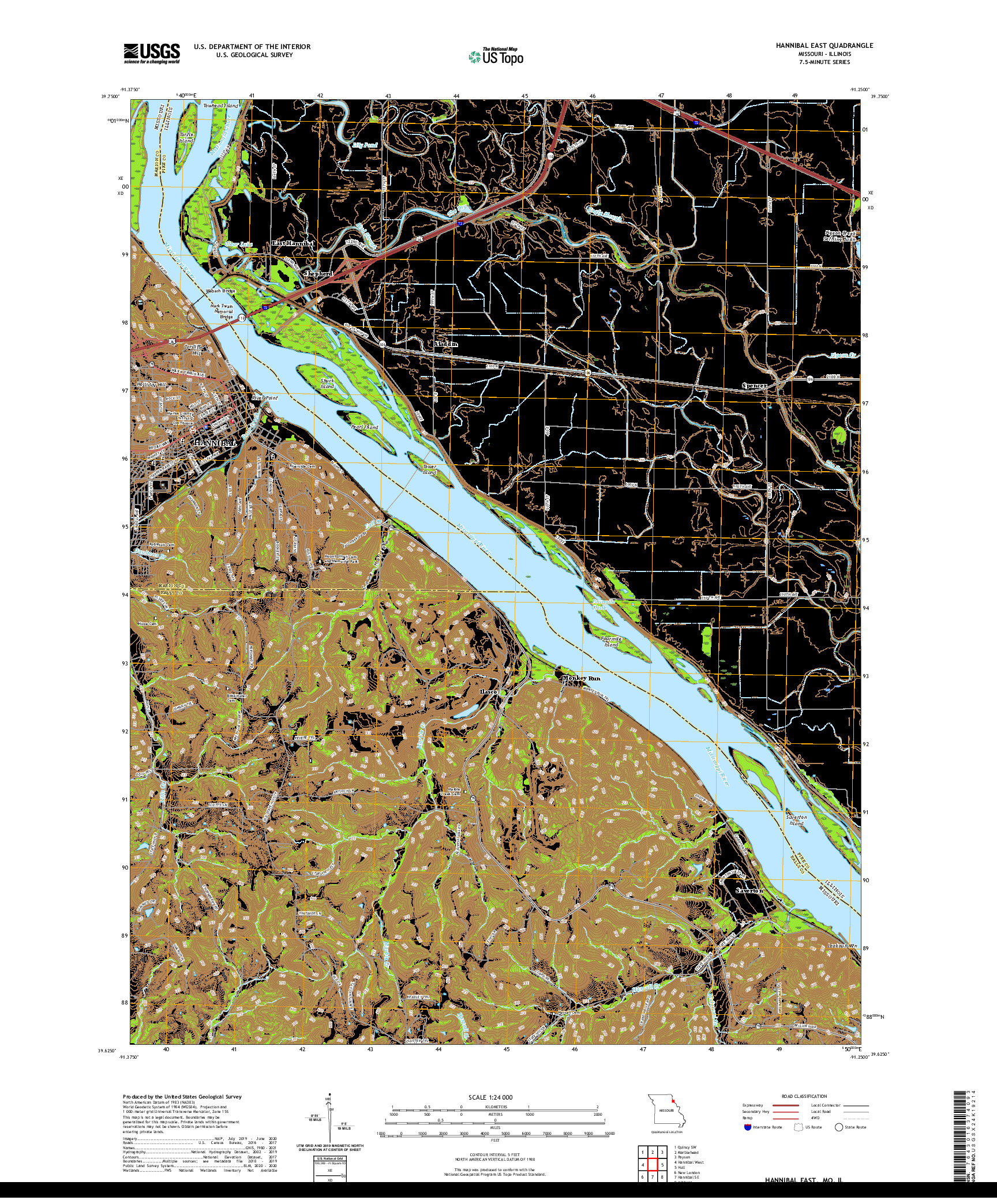 USGS US TOPO 7.5-MINUTE MAP FOR HANNIBAL EAST, MO,IL 2021