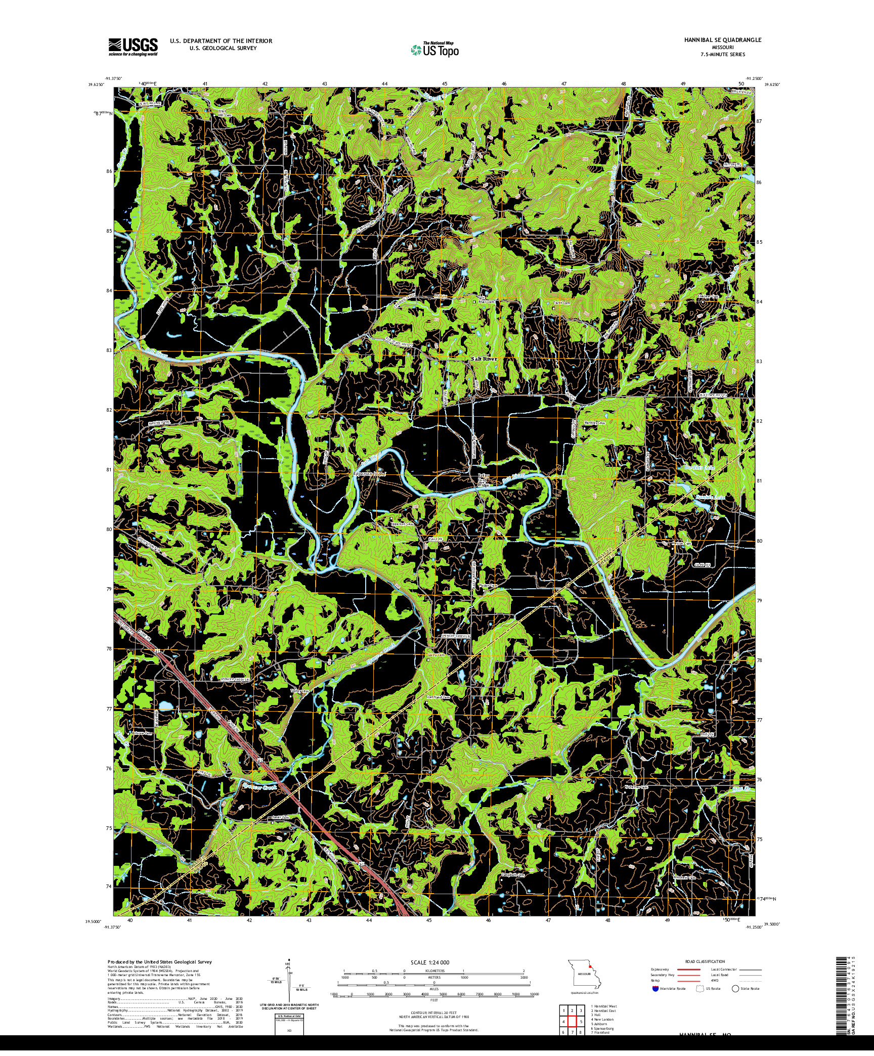 USGS US TOPO 7.5-MINUTE MAP FOR HANNIBAL SE, MO 2021