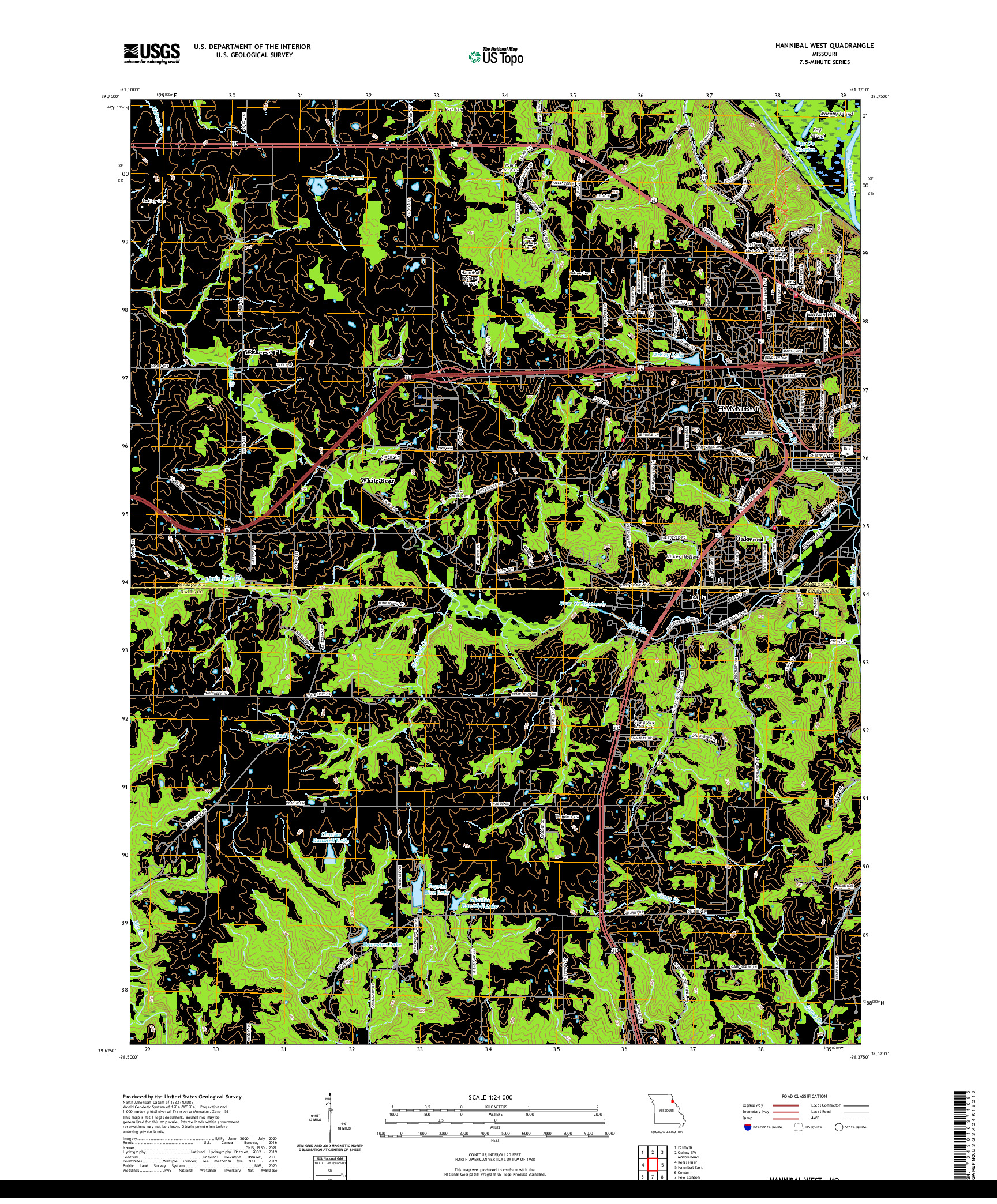 USGS US TOPO 7.5-MINUTE MAP FOR HANNIBAL WEST, MO 2021