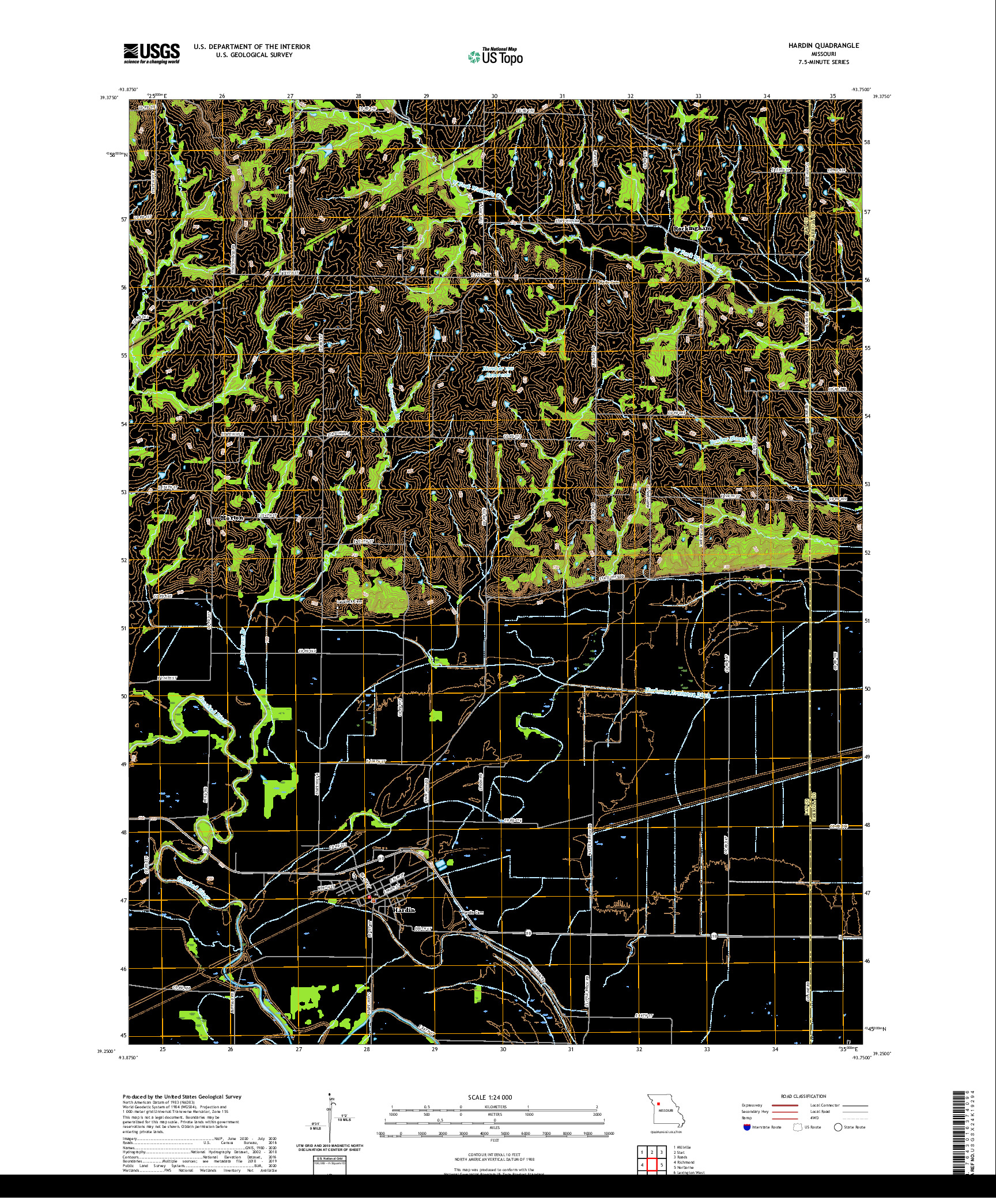 USGS US TOPO 7.5-MINUTE MAP FOR HARDIN, MO 2021