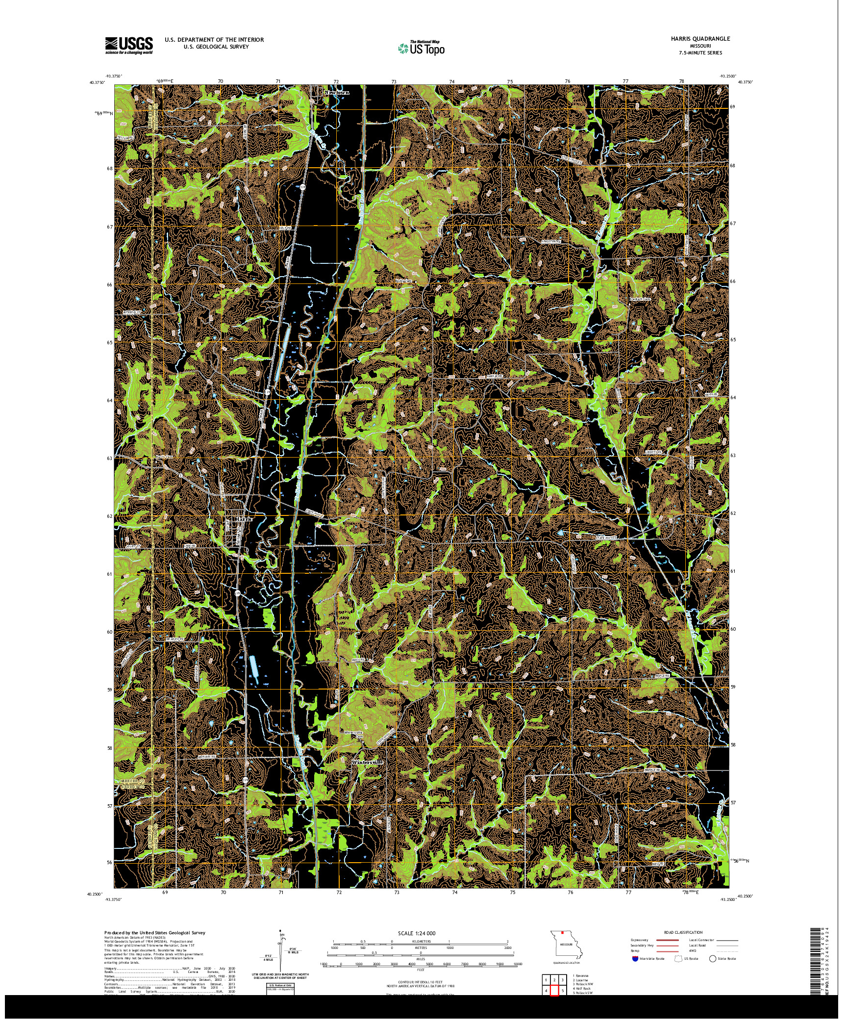 USGS US TOPO 7.5-MINUTE MAP FOR HARRIS, MO 2021