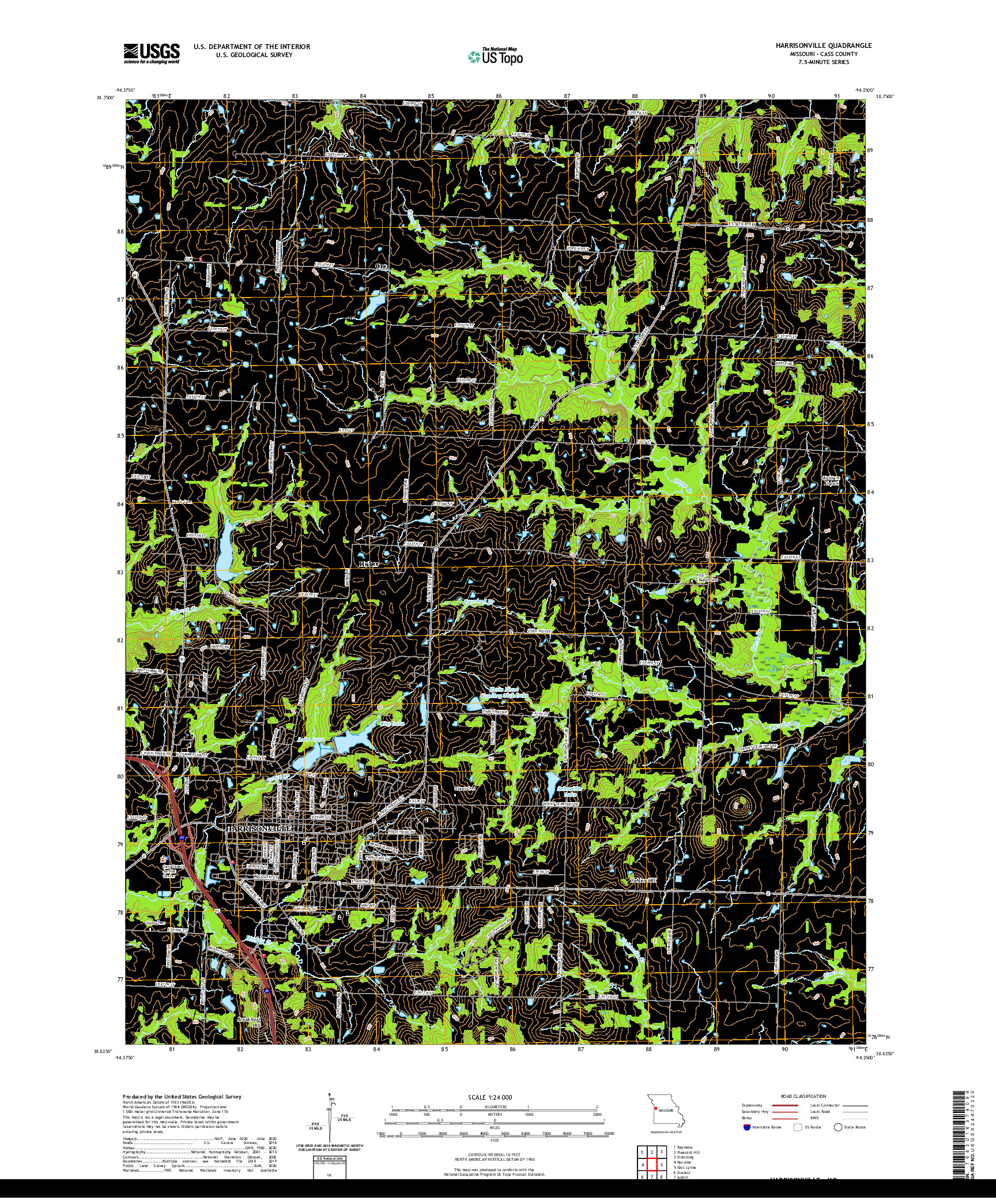 USGS US TOPO 7.5-MINUTE MAP FOR HARRISONVILLE, MO 2021