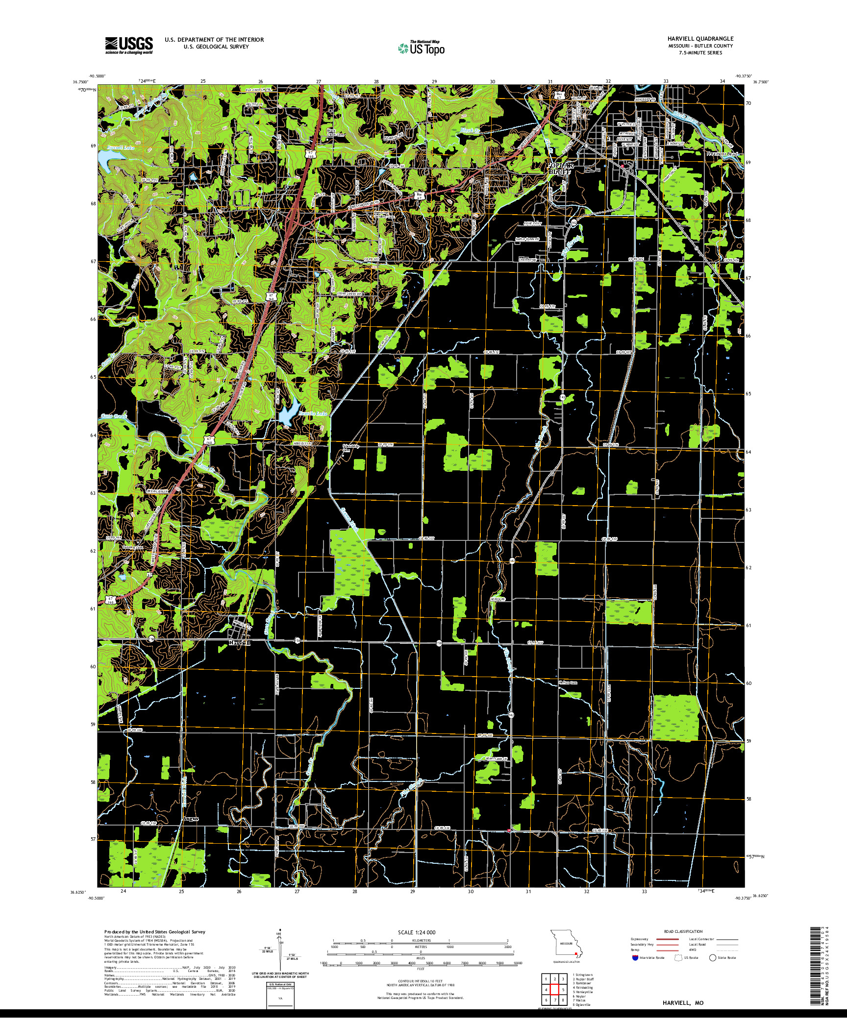 USGS US TOPO 7.5-MINUTE MAP FOR HARVIELL, MO 2021