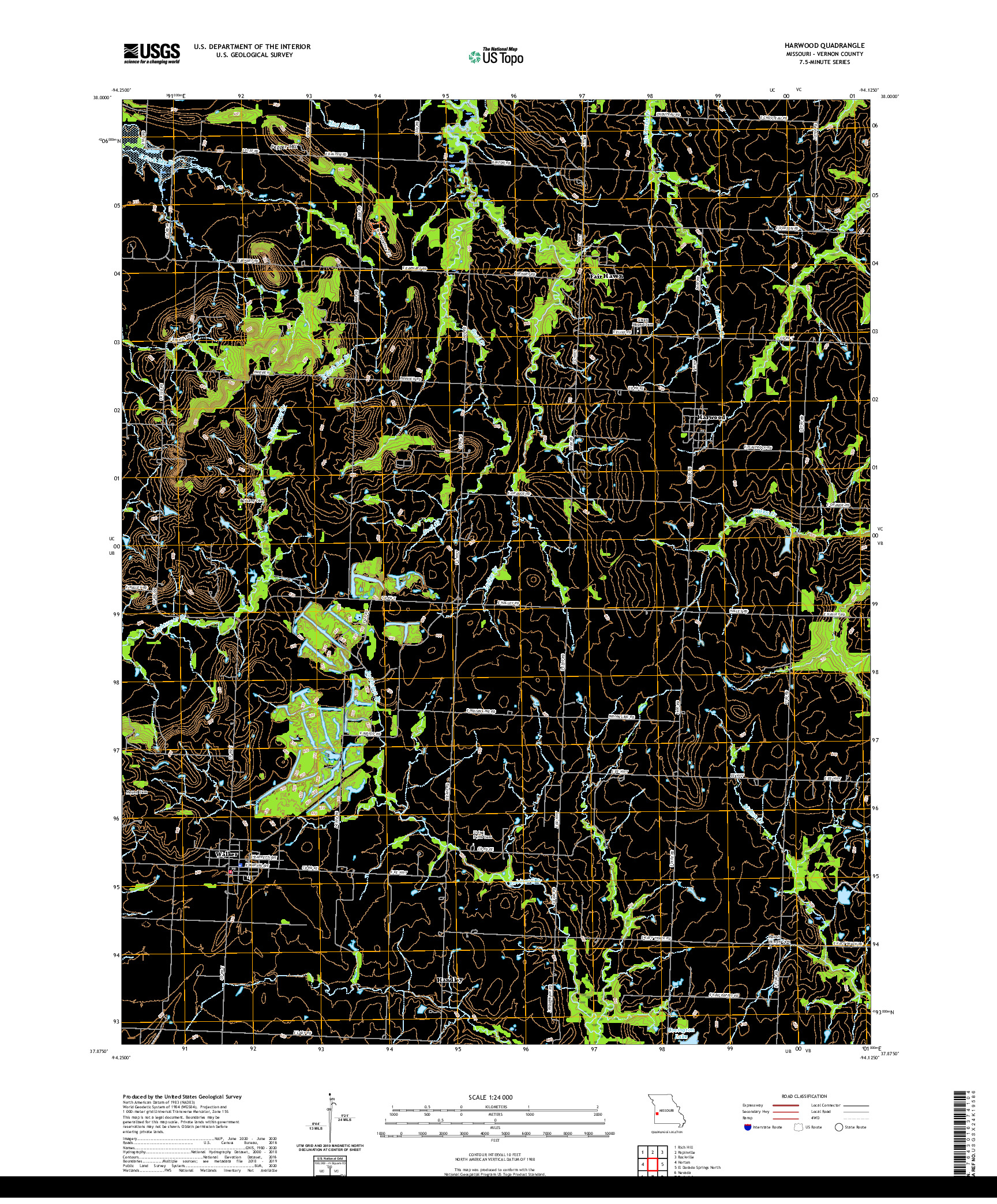 USGS US TOPO 7.5-MINUTE MAP FOR HARWOOD, MO 2021