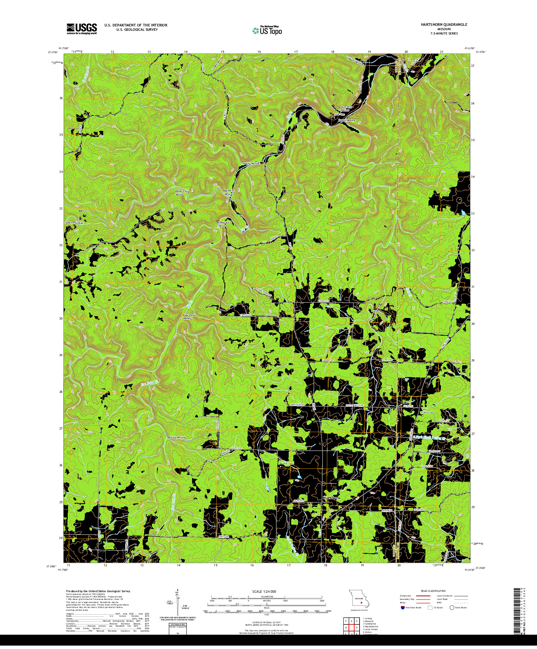 USGS US TOPO 7.5-MINUTE MAP FOR HARTSHORN, MO 2021