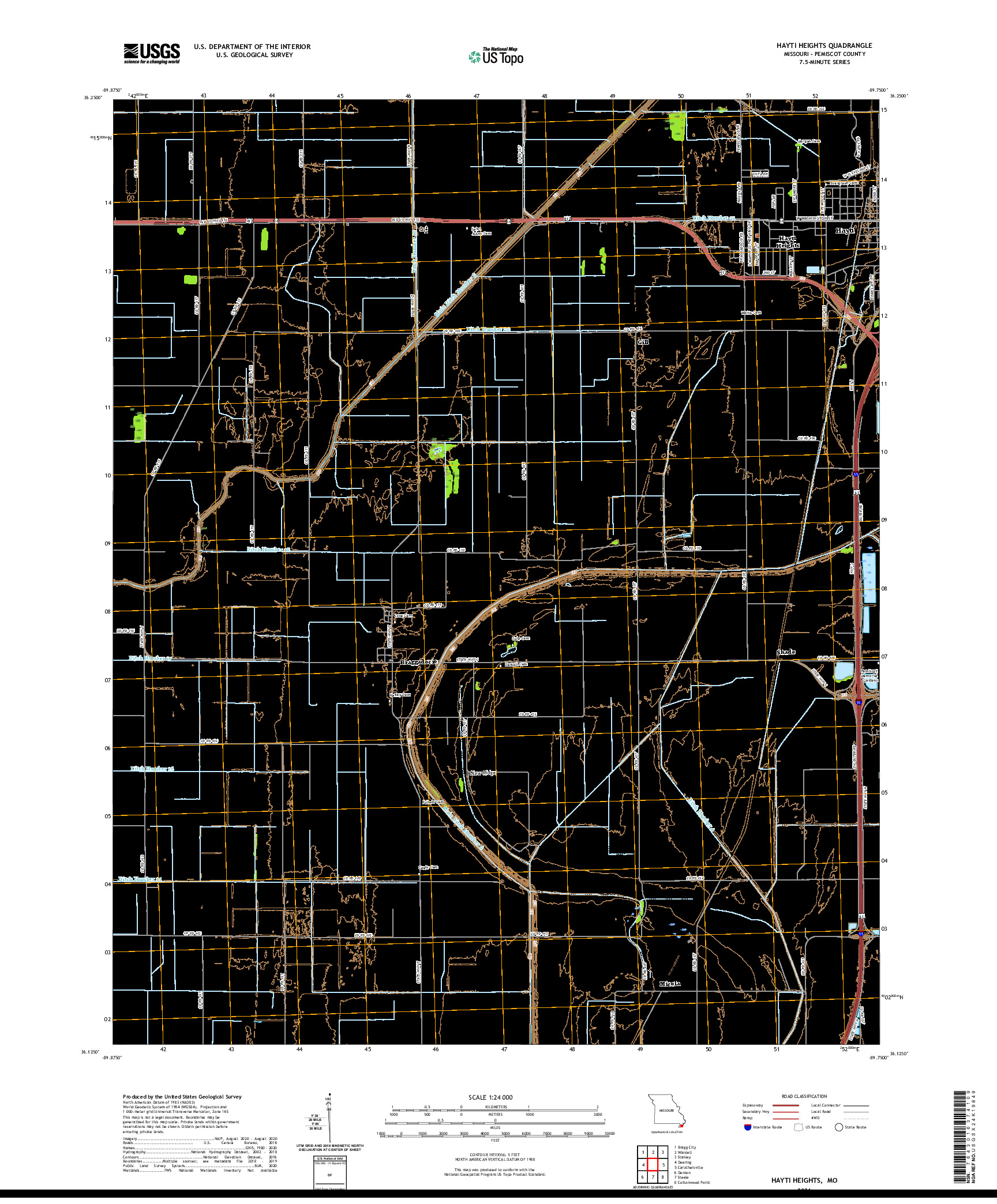 USGS US TOPO 7.5-MINUTE MAP FOR HAYTI HEIGHTS, MO 2021