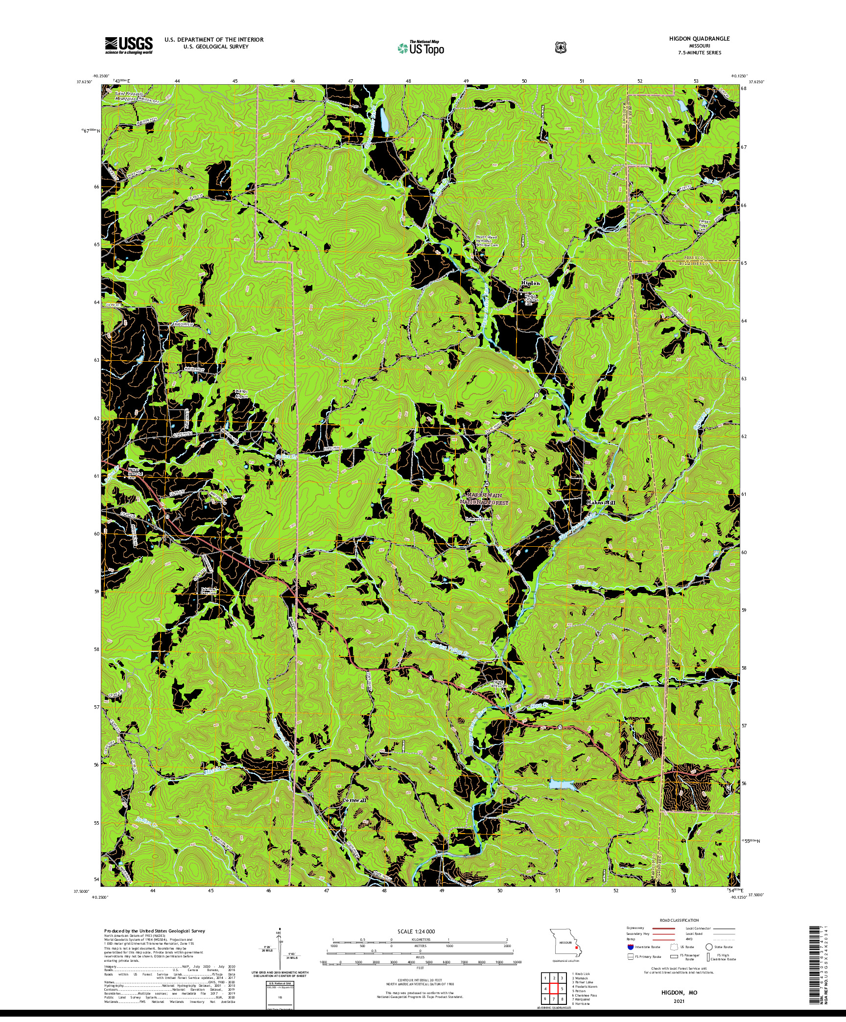 USGS US TOPO 7.5-MINUTE MAP FOR HIGDON, MO 2021