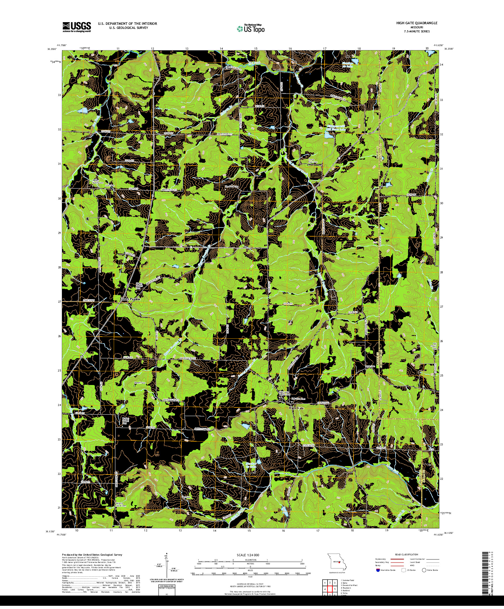 USGS US TOPO 7.5-MINUTE MAP FOR HIGH GATE, MO 2021