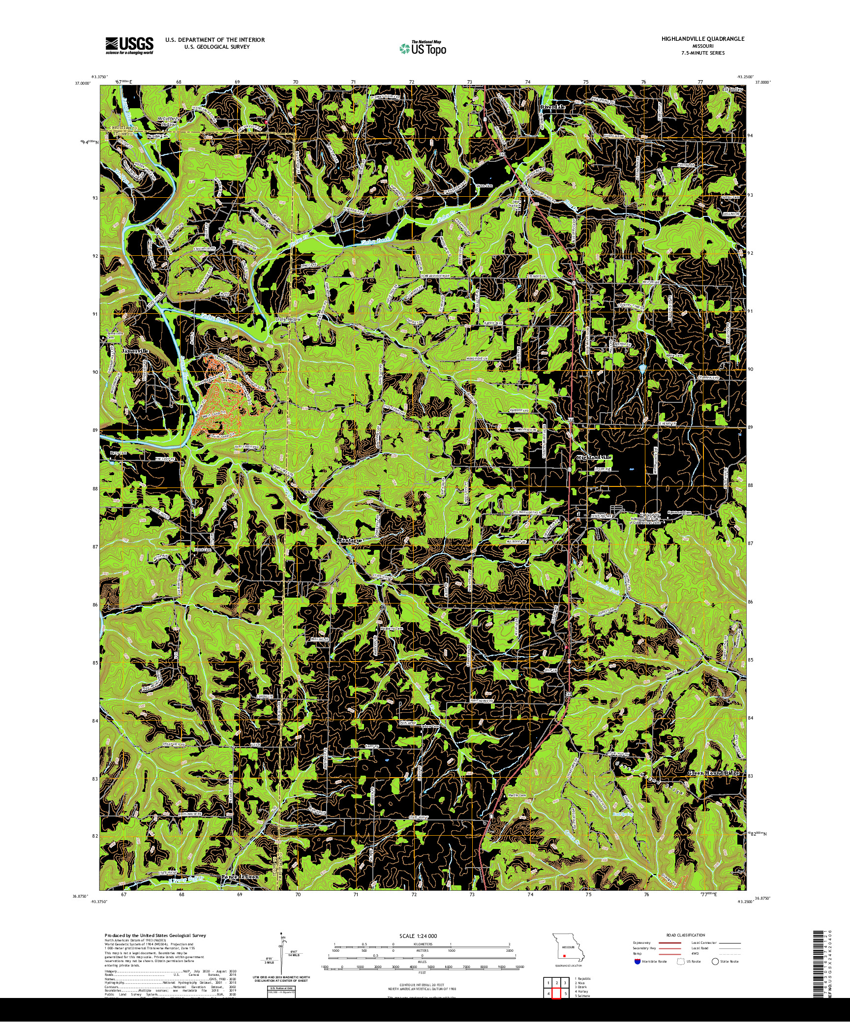 USGS US TOPO 7.5-MINUTE MAP FOR HIGHLANDVILLE, MO 2021