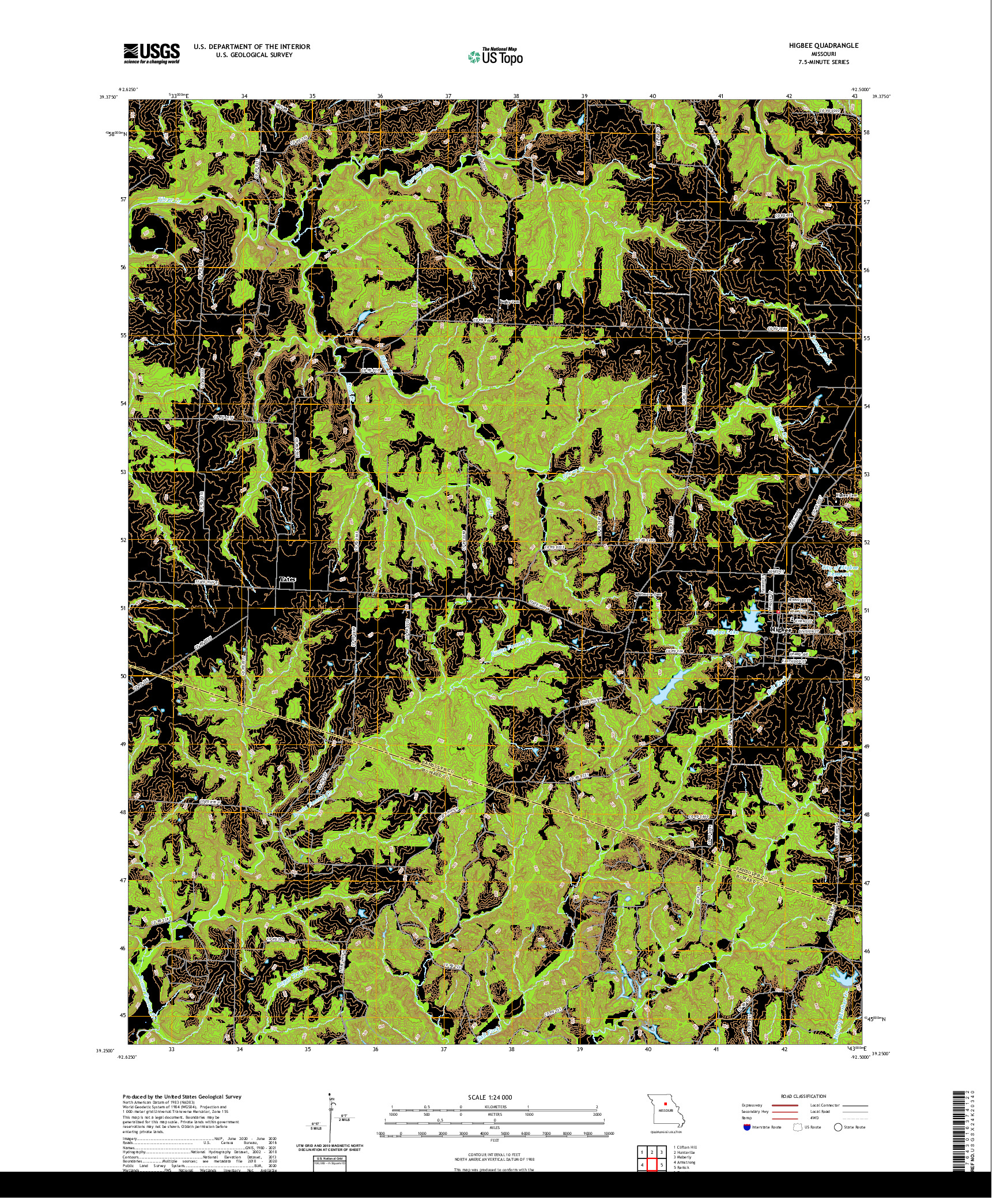 USGS US TOPO 7.5-MINUTE MAP FOR HIGBEE, MO 2021