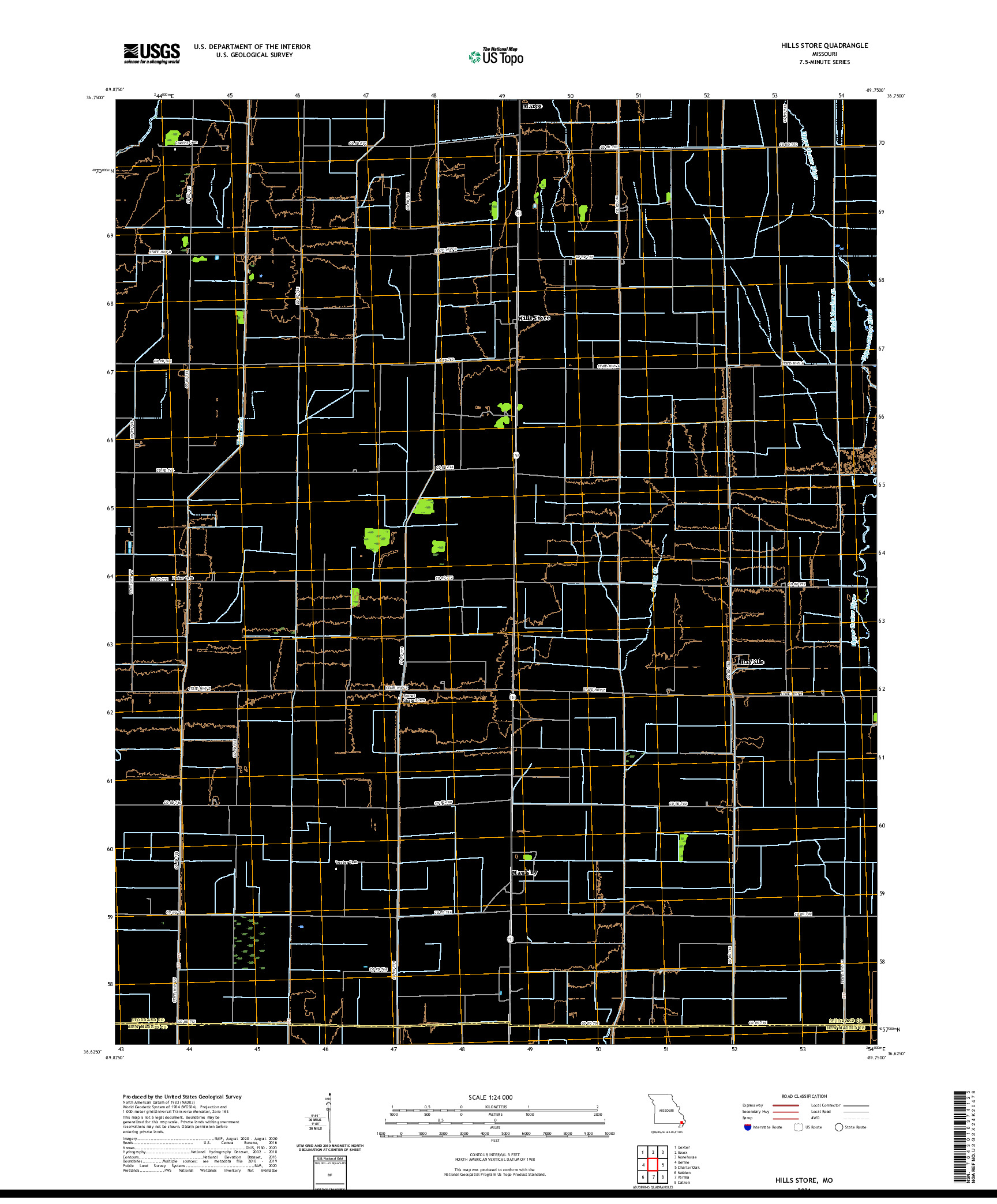 USGS US TOPO 7.5-MINUTE MAP FOR HILLS STORE, MO 2021