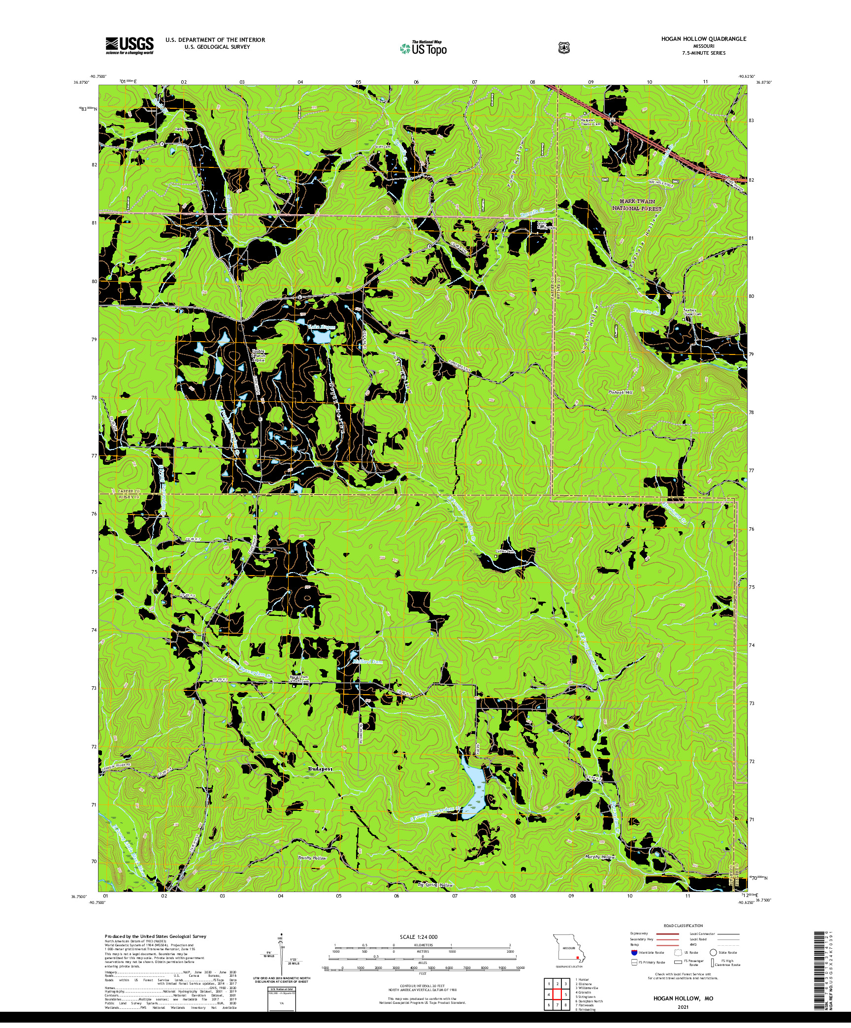 USGS US TOPO 7.5-MINUTE MAP FOR HOGAN HOLLOW, MO 2021