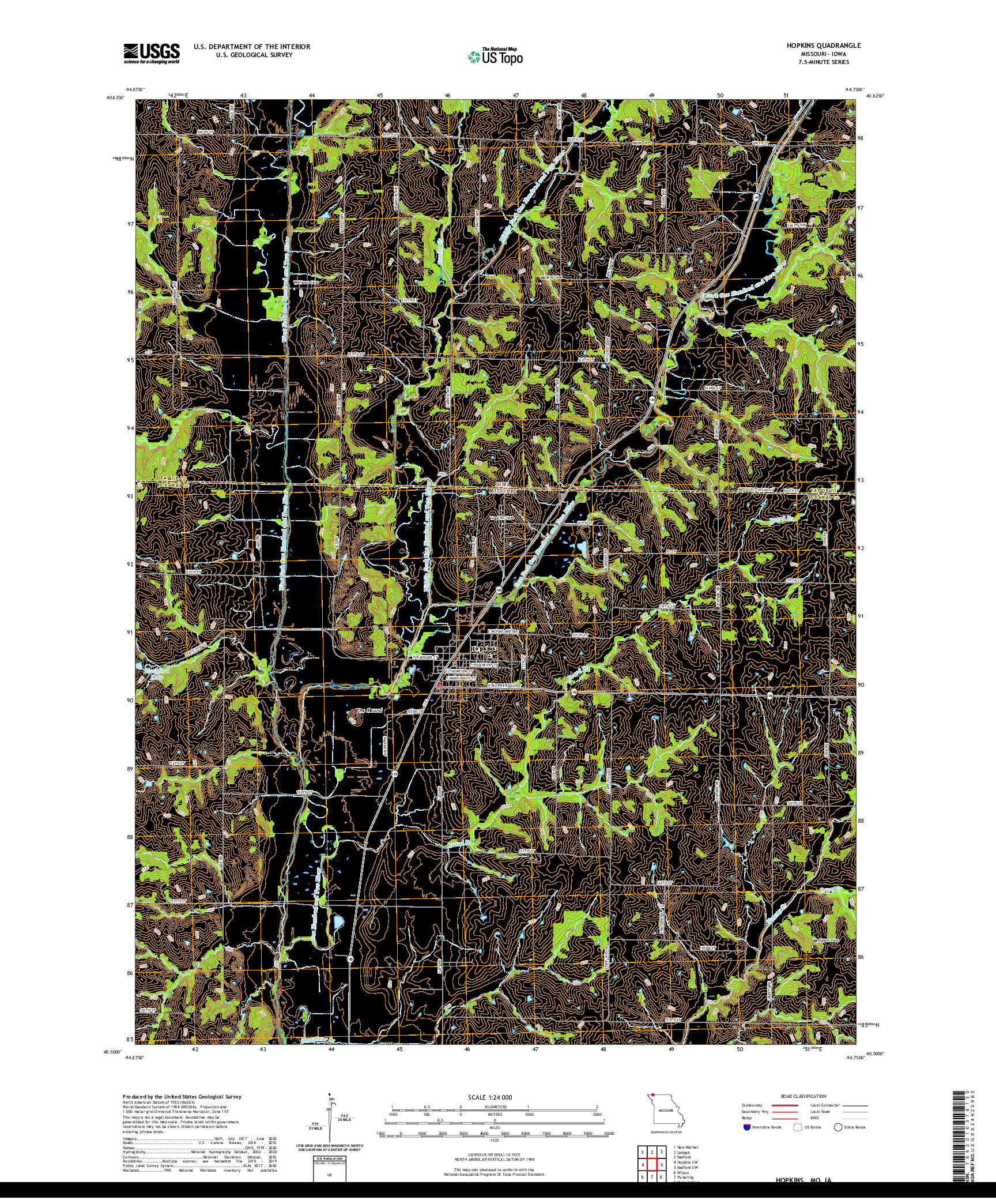 USGS US TOPO 7.5-MINUTE MAP FOR HOPKINS, MO,IA 2021