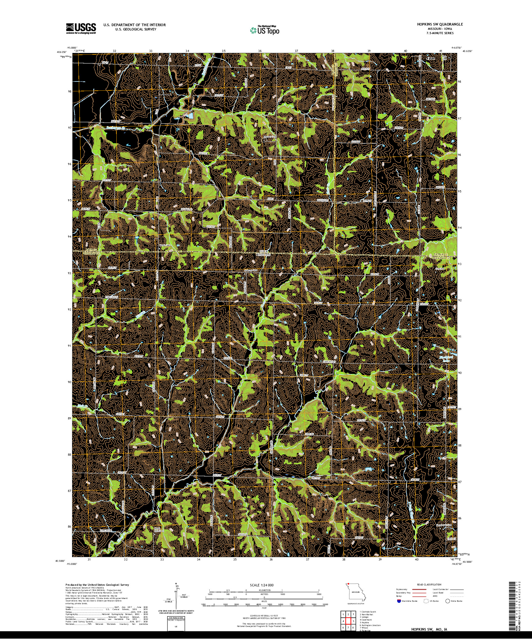 USGS US TOPO 7.5-MINUTE MAP FOR HOPKINS SW, MO,IA 2021