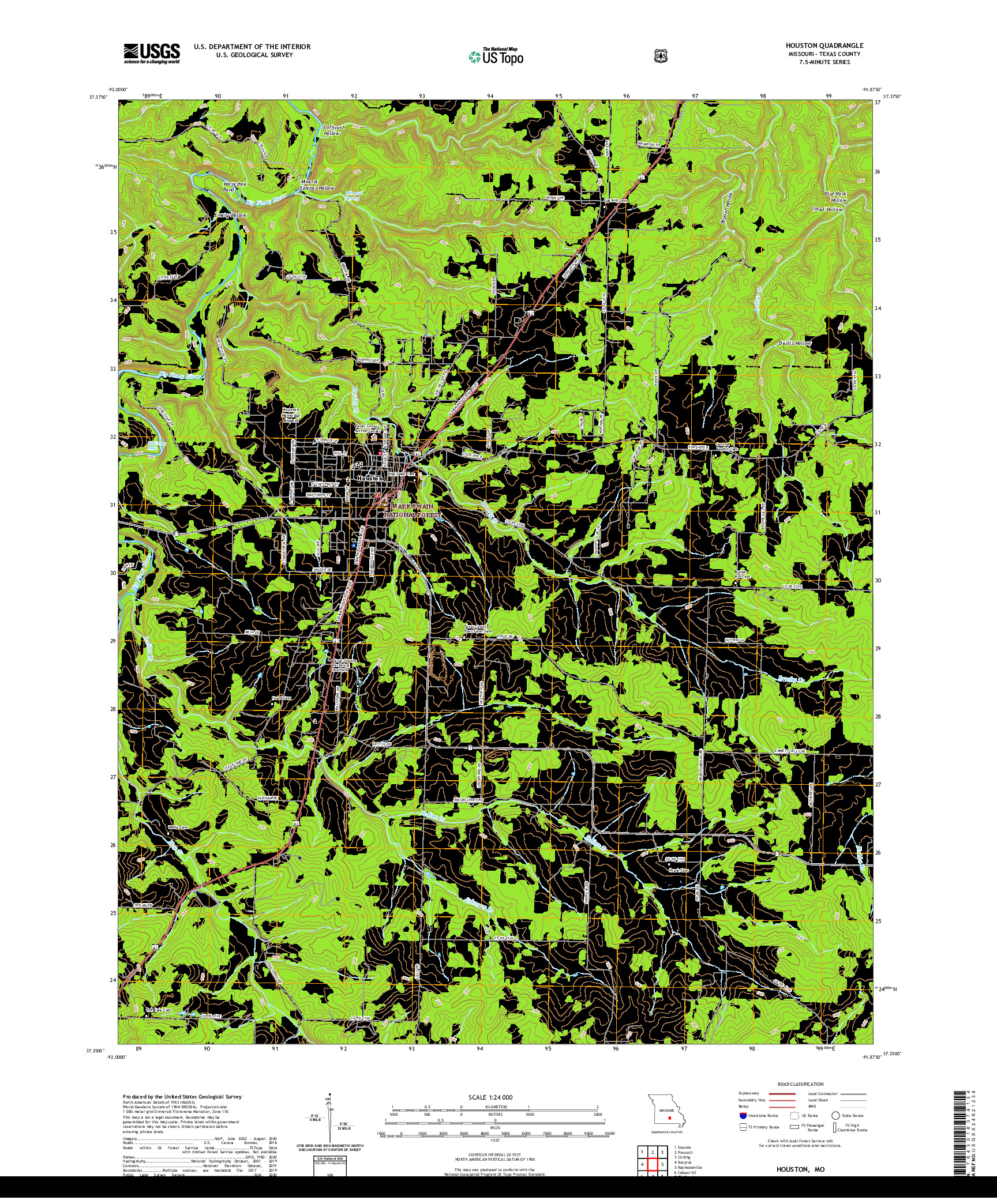 USGS US TOPO 7.5-MINUTE MAP FOR HOUSTON, MO 2021