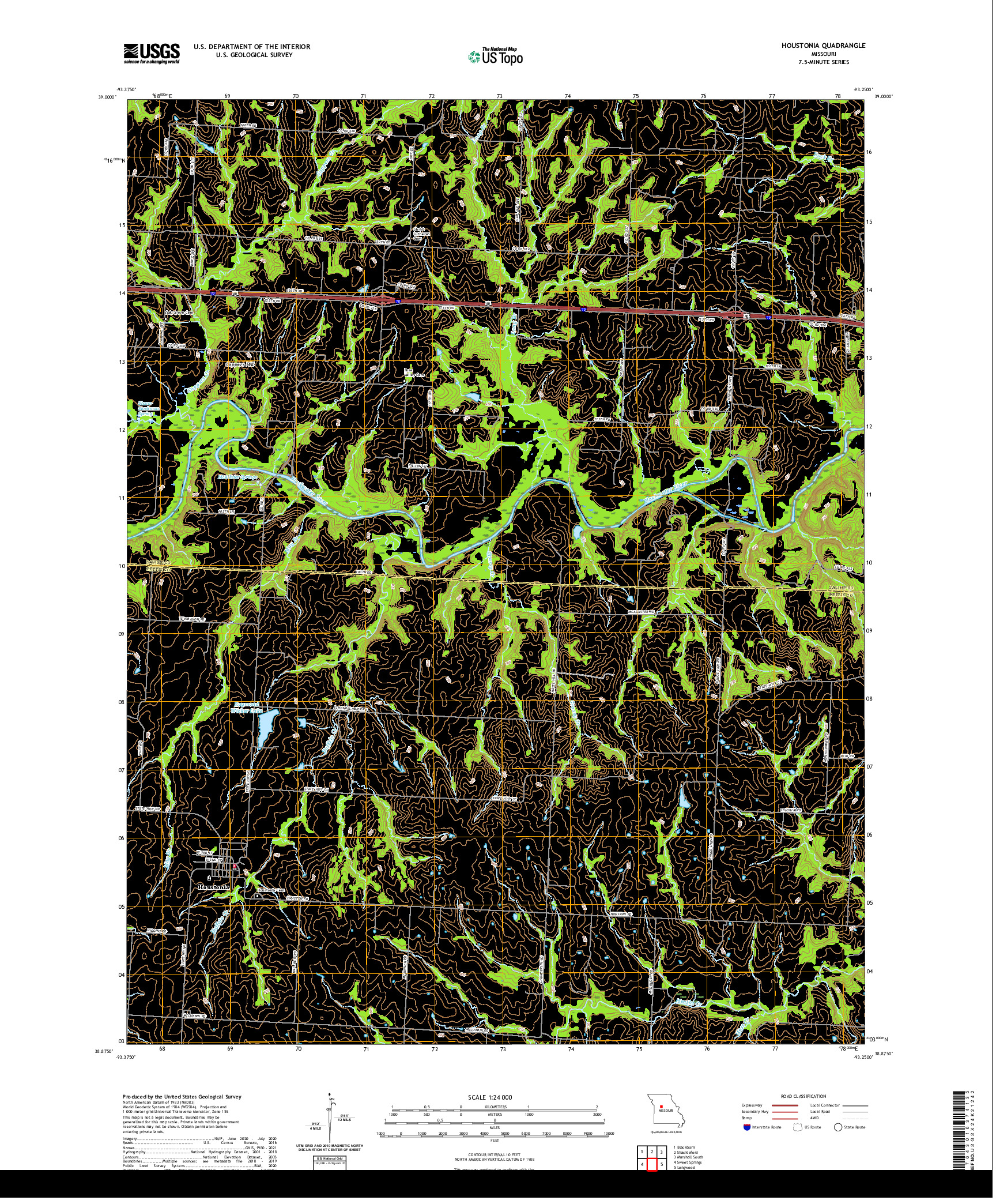 USGS US TOPO 7.5-MINUTE MAP FOR HOUSTONIA, MO 2021