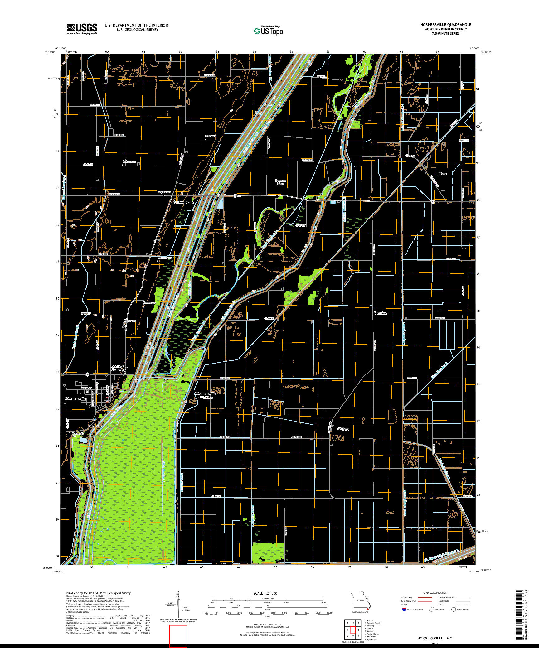 USGS US TOPO 7.5-MINUTE MAP FOR HORNERSVILLE, MO 2021