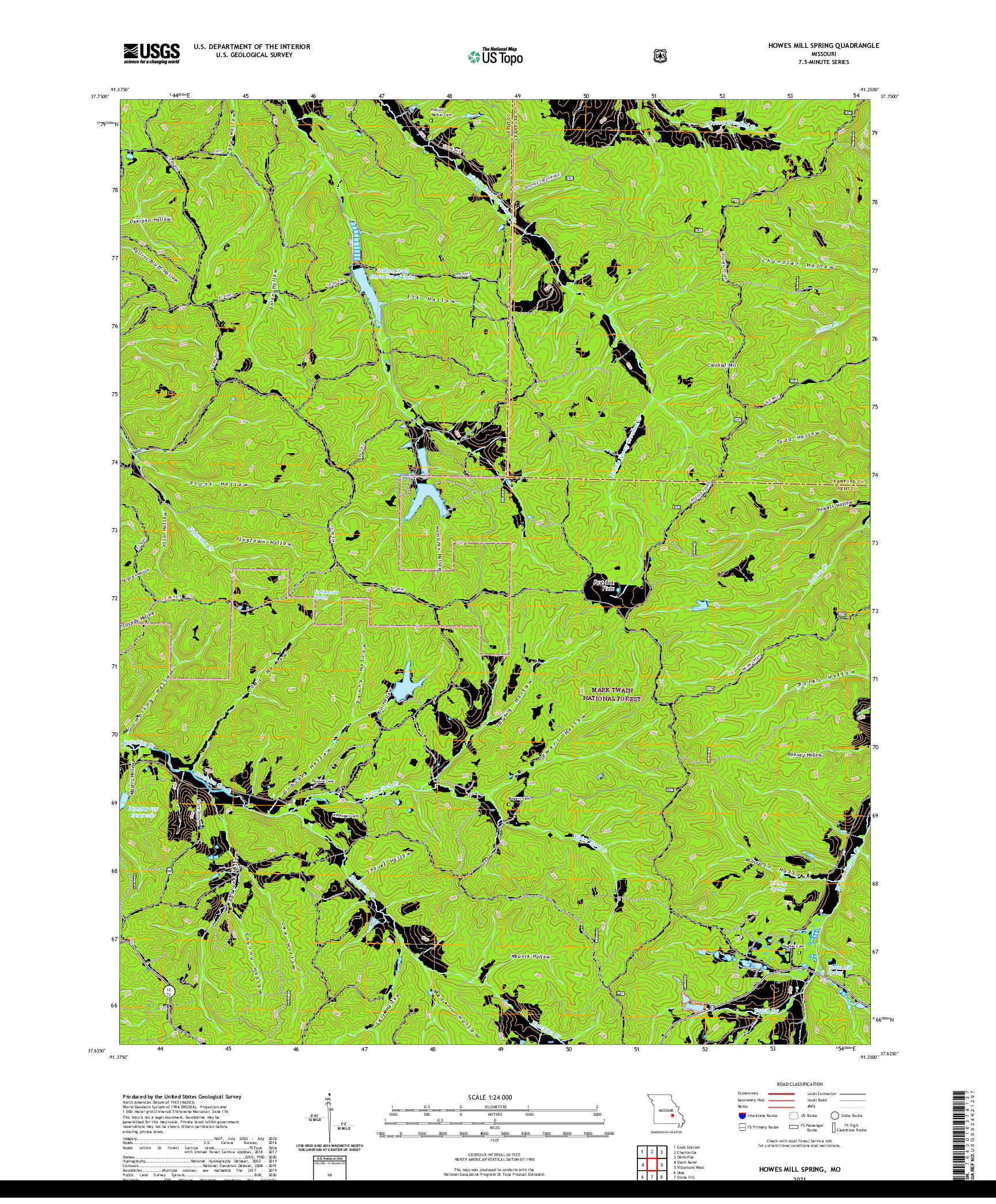 USGS US TOPO 7.5-MINUTE MAP FOR HOWES MILL SPRING, MO 2021