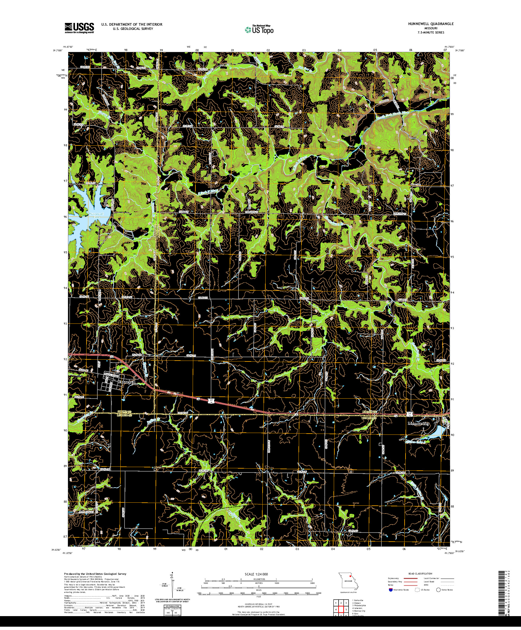 USGS US TOPO 7.5-MINUTE MAP FOR HUNNEWELL, MO 2021