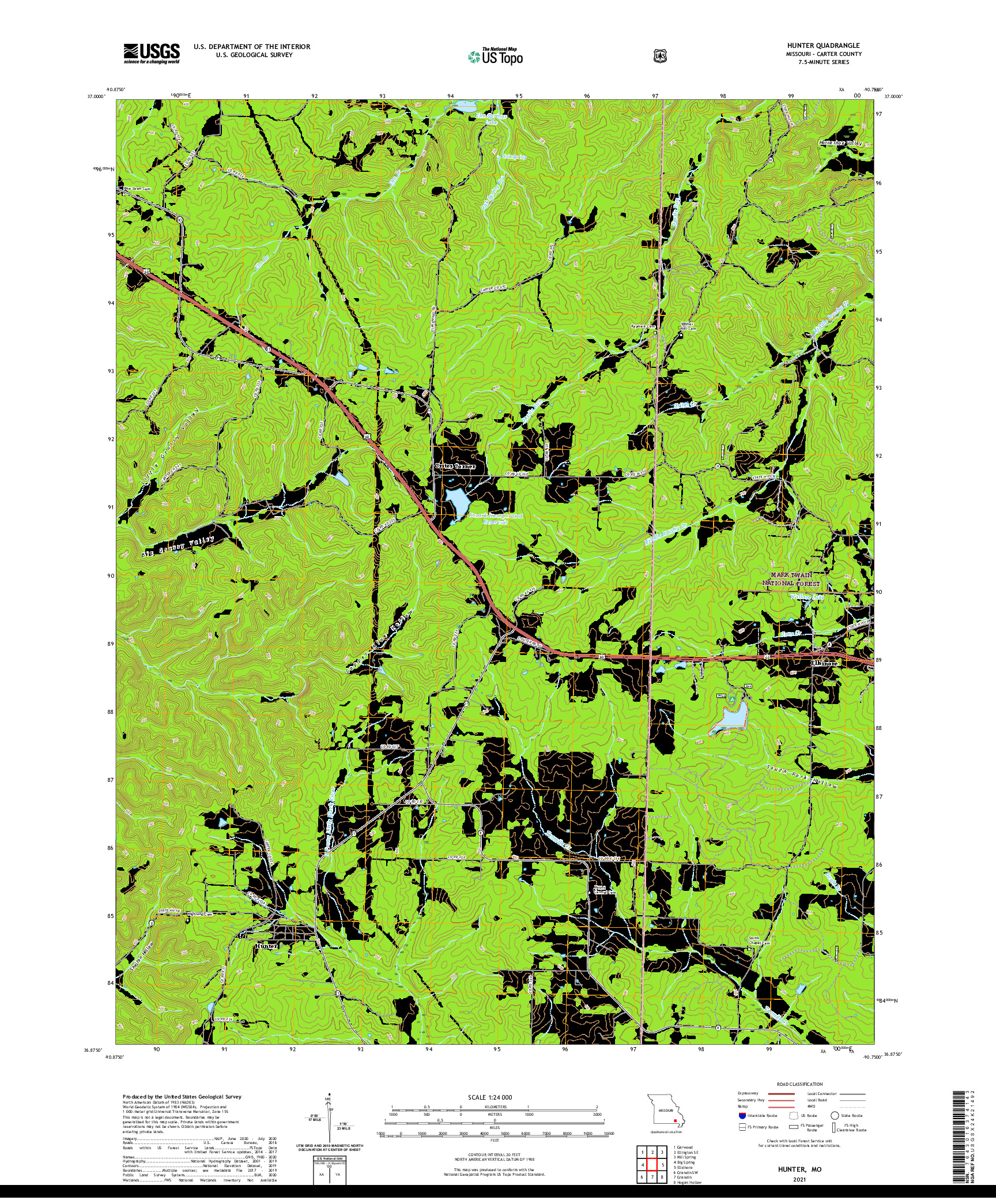 USGS US TOPO 7.5-MINUTE MAP FOR HUNTER, MO 2021
