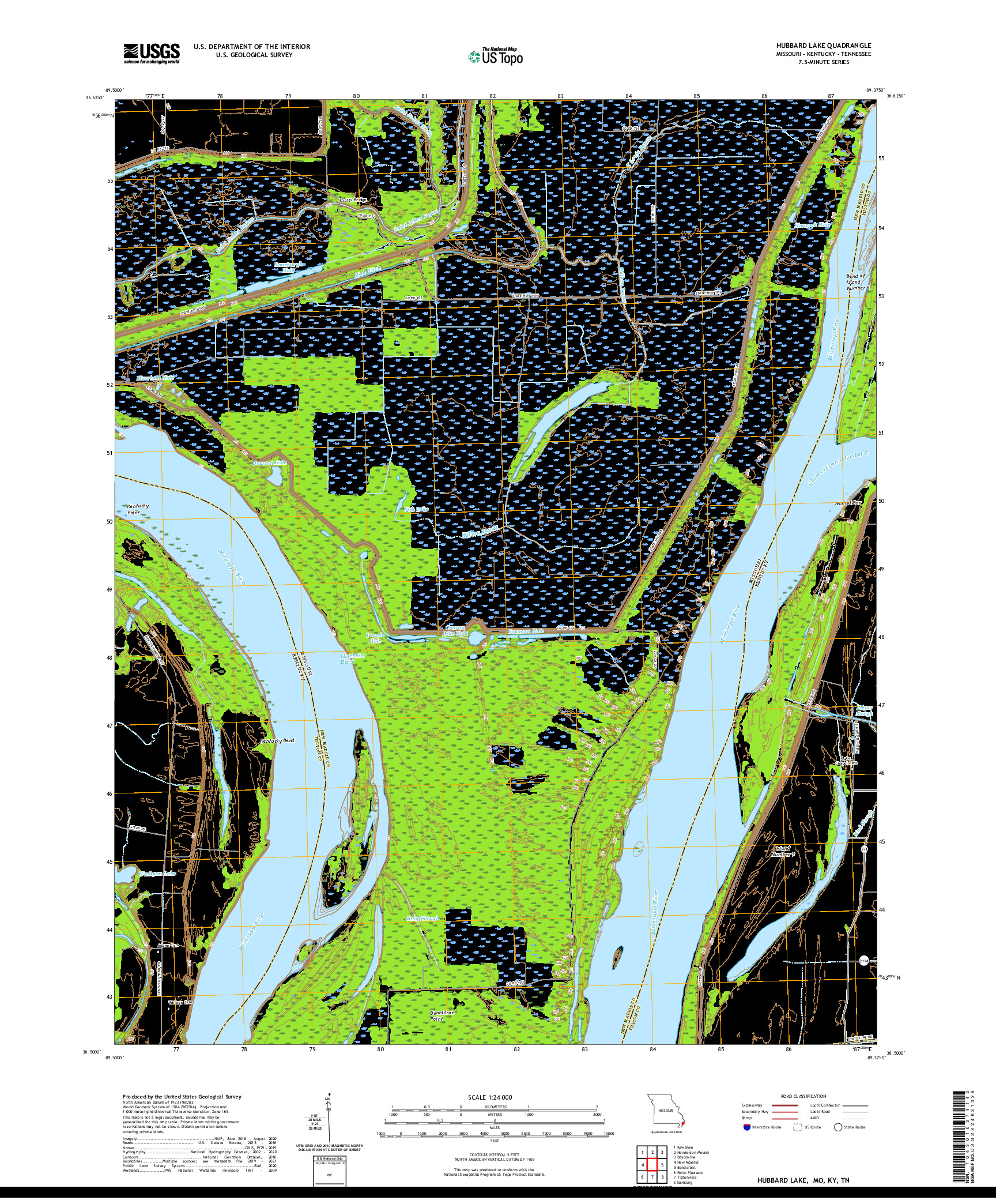 US TOPO 7.5-MINUTE MAP FOR HUBBARD LAKE, MO,KY,TN