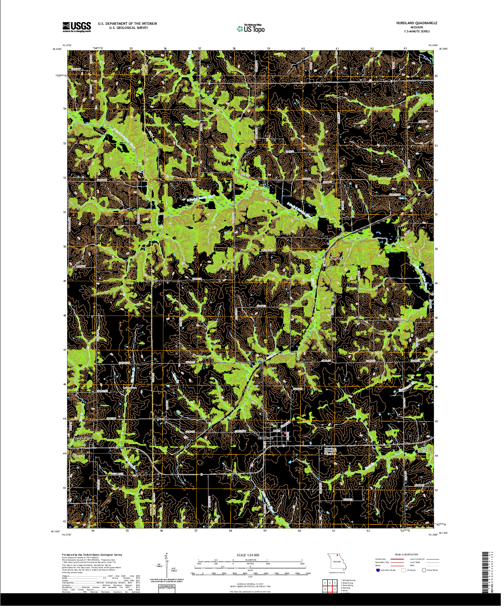 USGS US TOPO 7.5-MINUTE MAP FOR HURDLAND, MO 2021