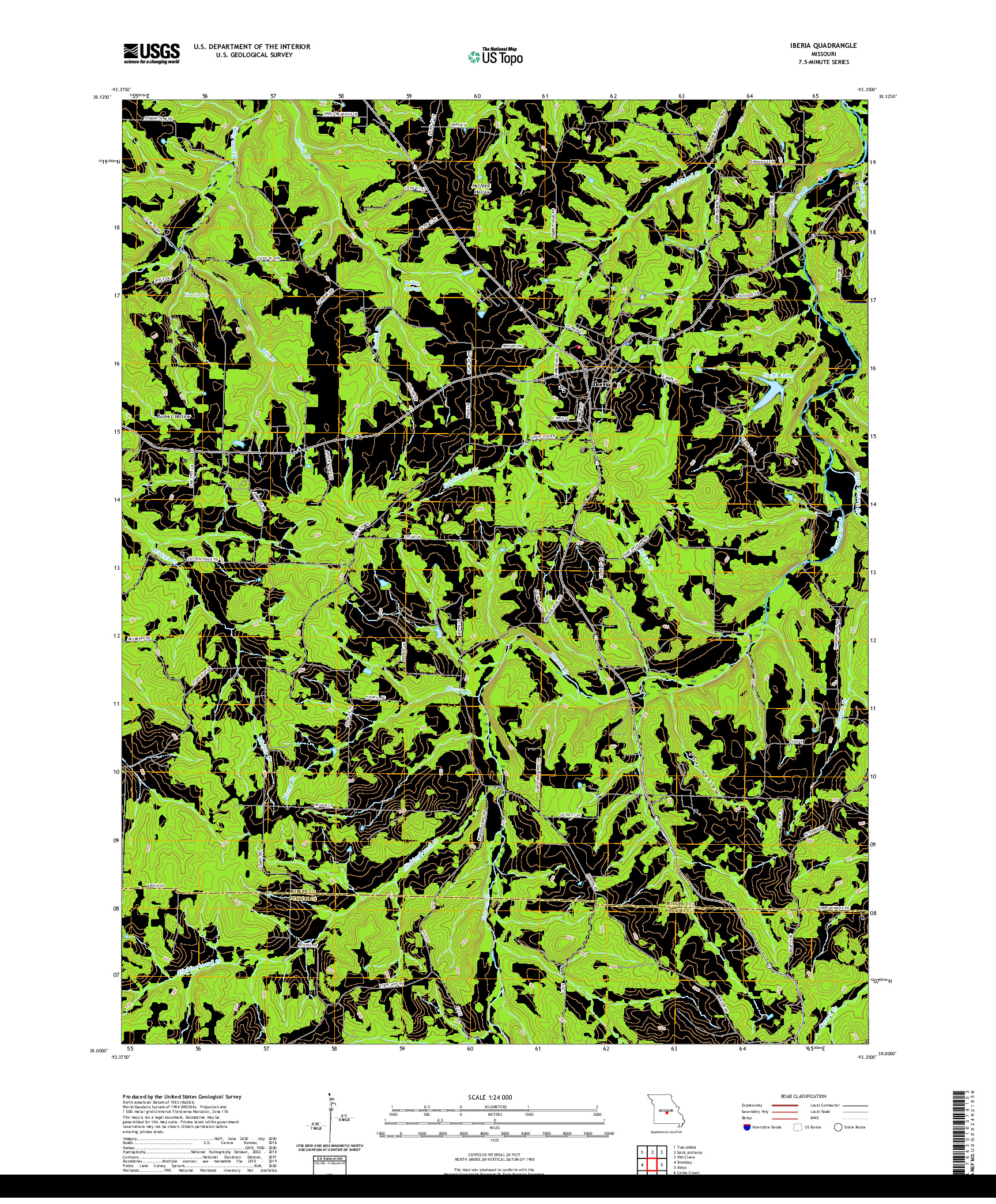 USGS US TOPO 7.5-MINUTE MAP FOR IBERIA, MO 2021