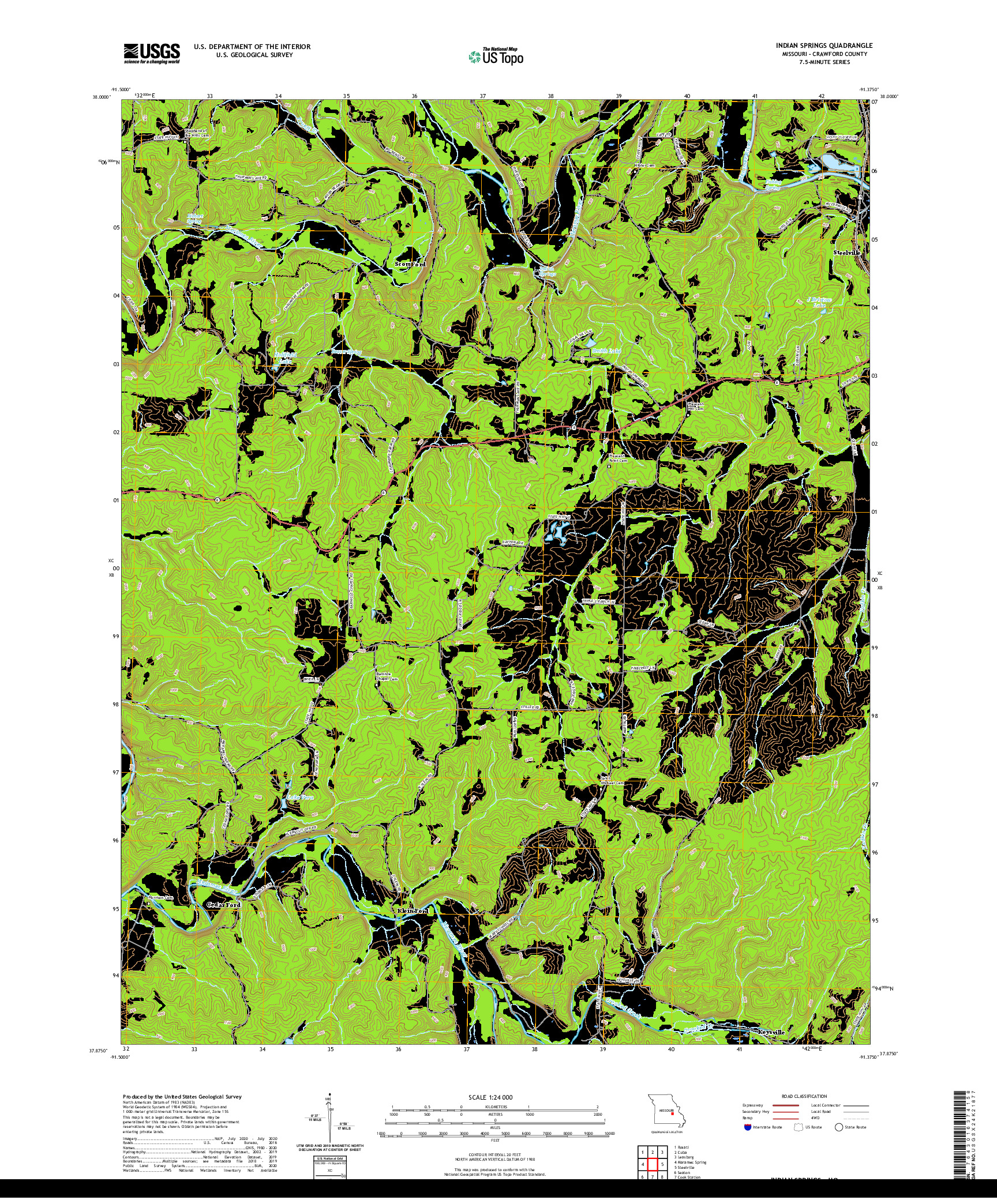 USGS US TOPO 7.5-MINUTE MAP FOR INDIAN SPRINGS, MO 2021