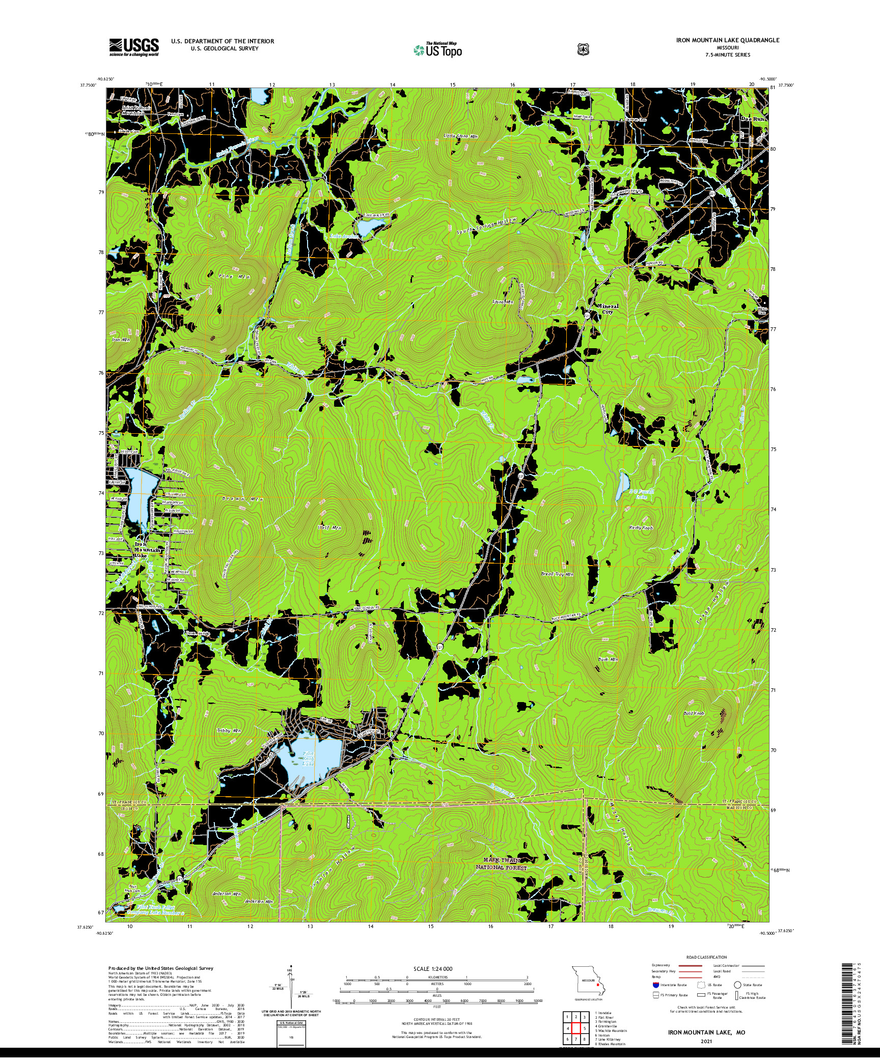 USGS US TOPO 7.5-MINUTE MAP FOR IRON MOUNTAIN LAKE, MO 2021