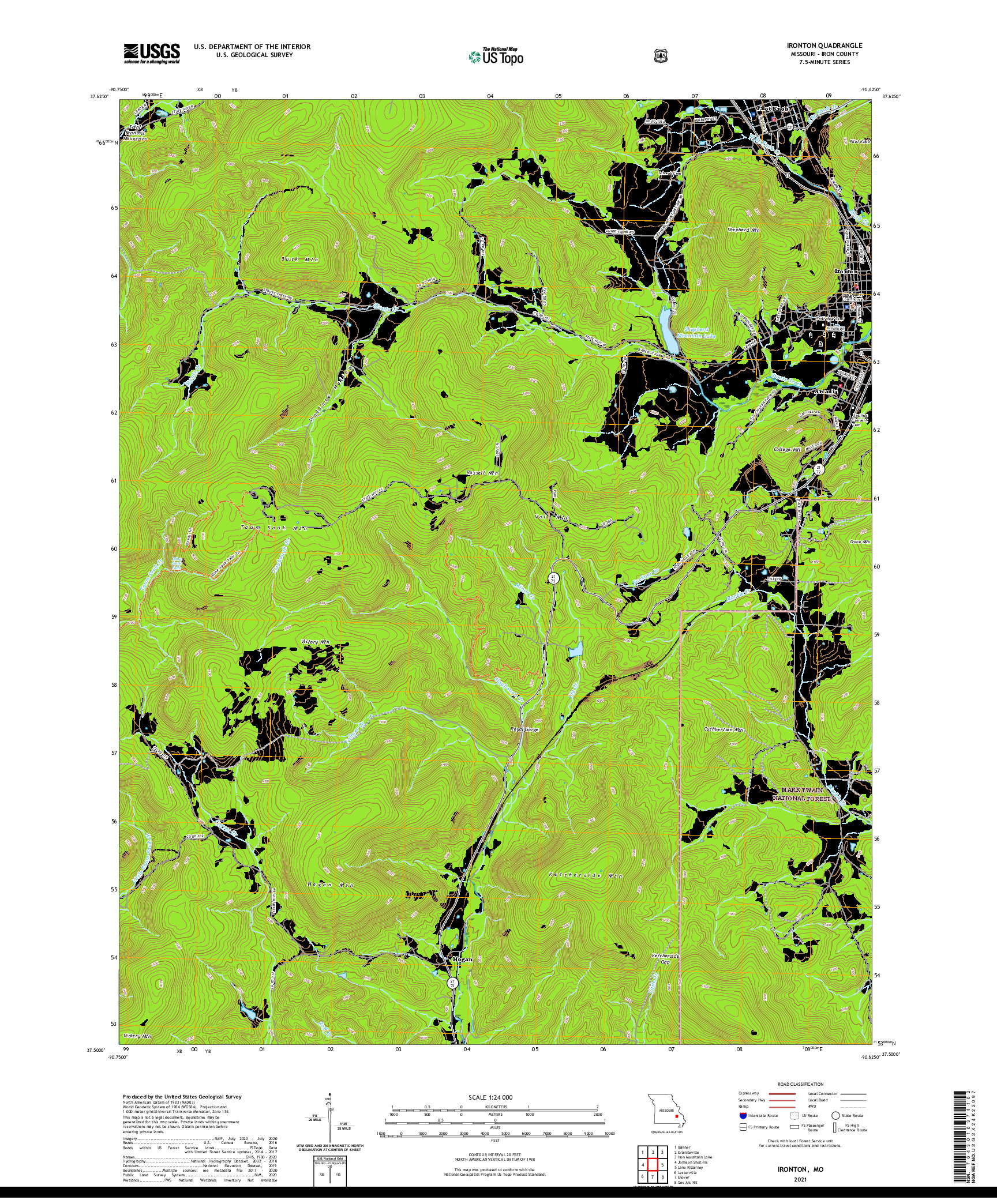 USGS US TOPO 7.5-MINUTE MAP FOR IRONTON, MO 2021